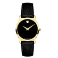 Movado Museum Damenuhr gold schwarz Lederarmband