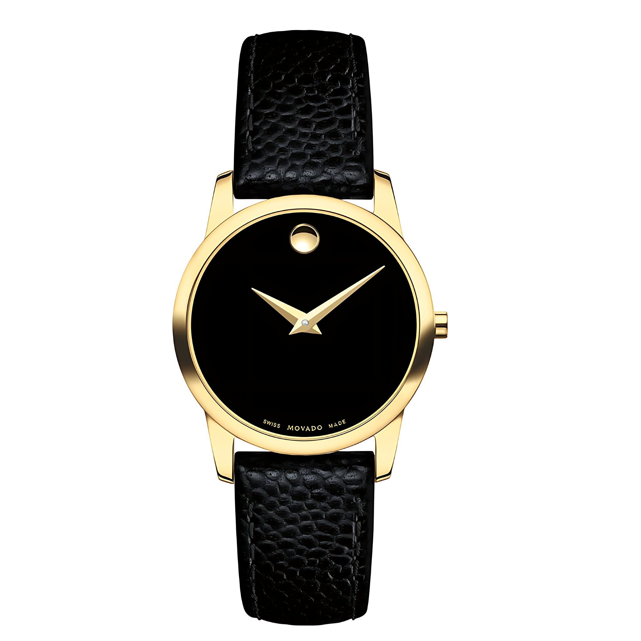 Movado Museum Damenuhr gold schwarz Lederarmband