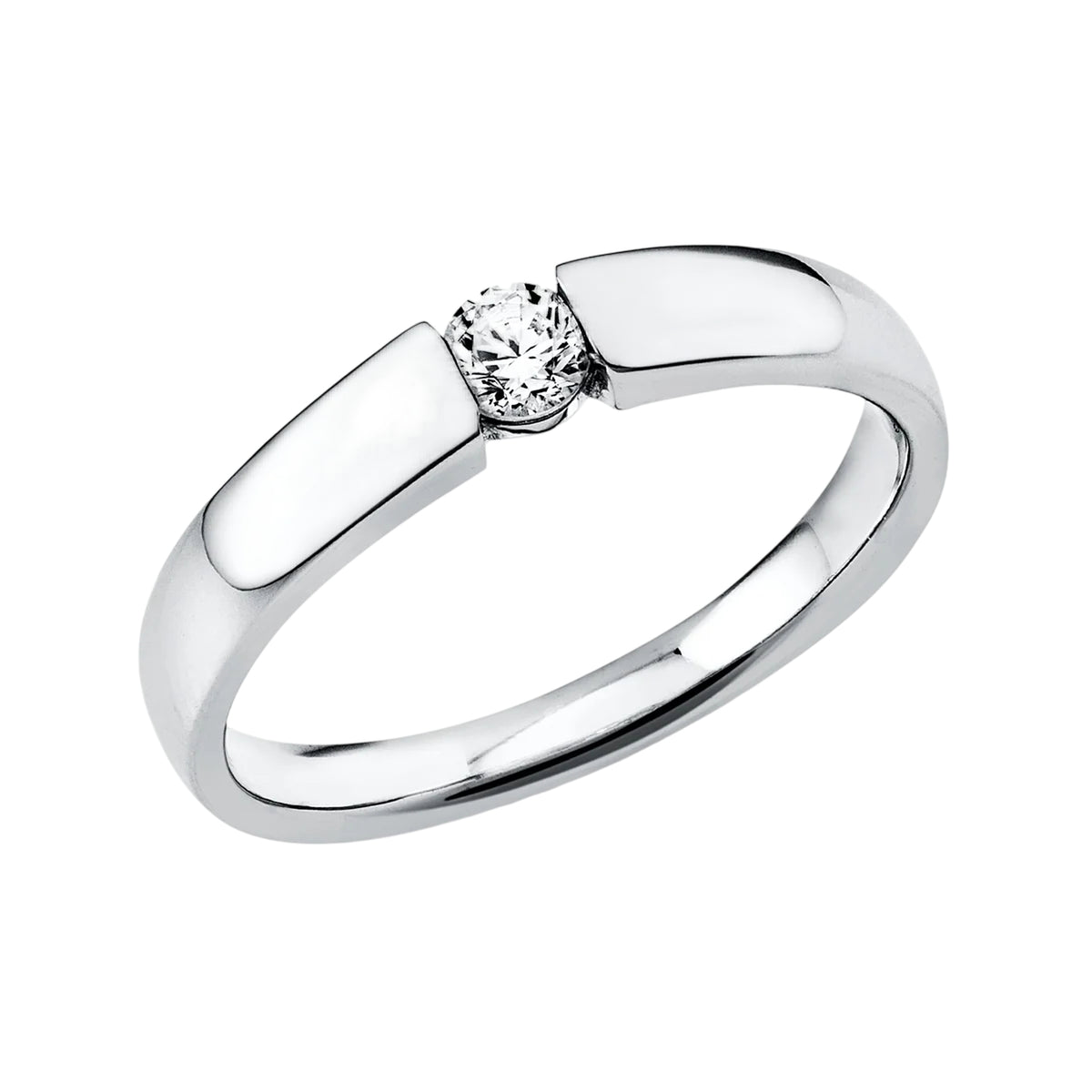 Solitärring 1BE44 aus 14 Karat Weißgold mit Diamant im Brillantschliff 0,15 ct
