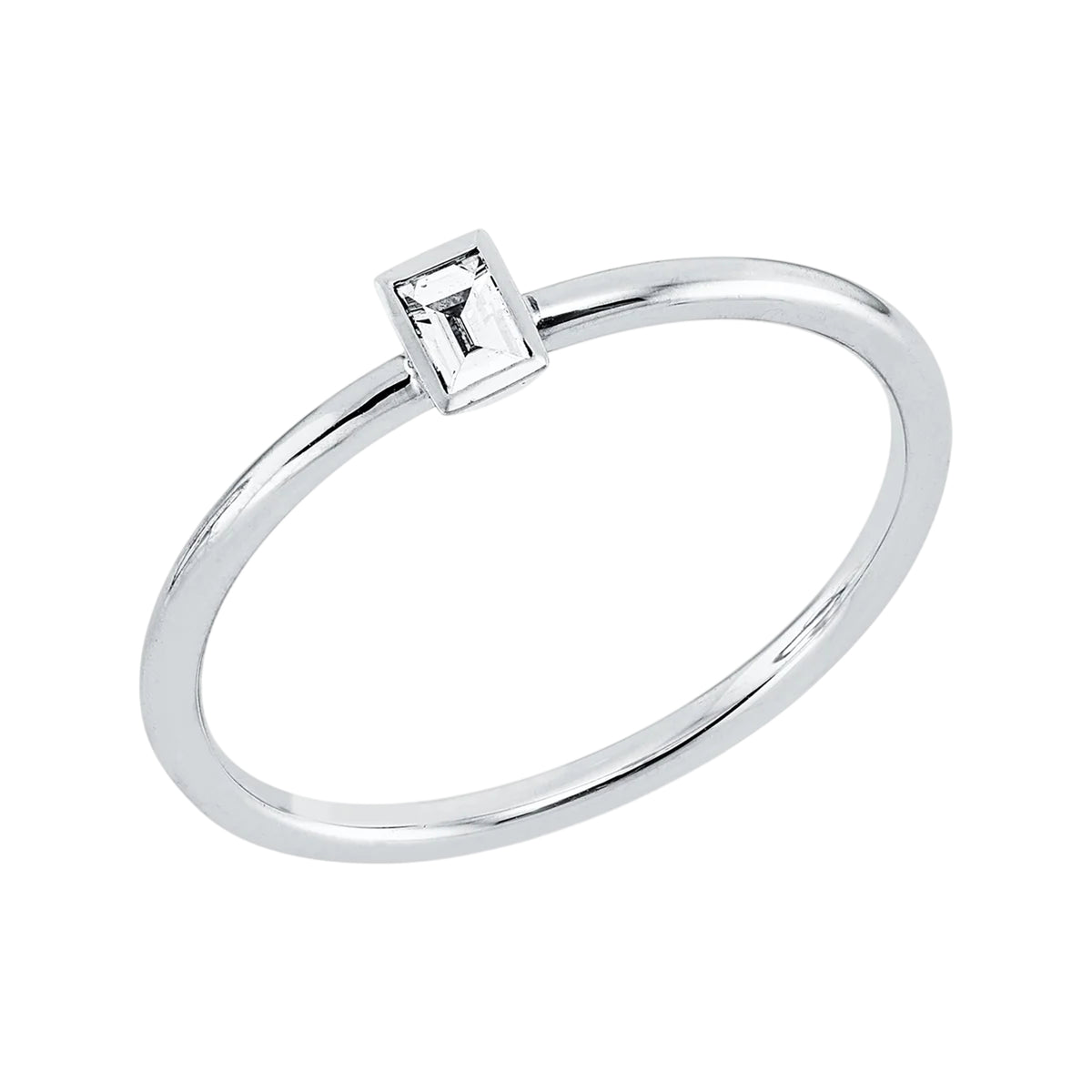 Solitärring 1DY76 aus 18 Karat Weißgold mit Diamant im Baguetteschliff 0,06ct