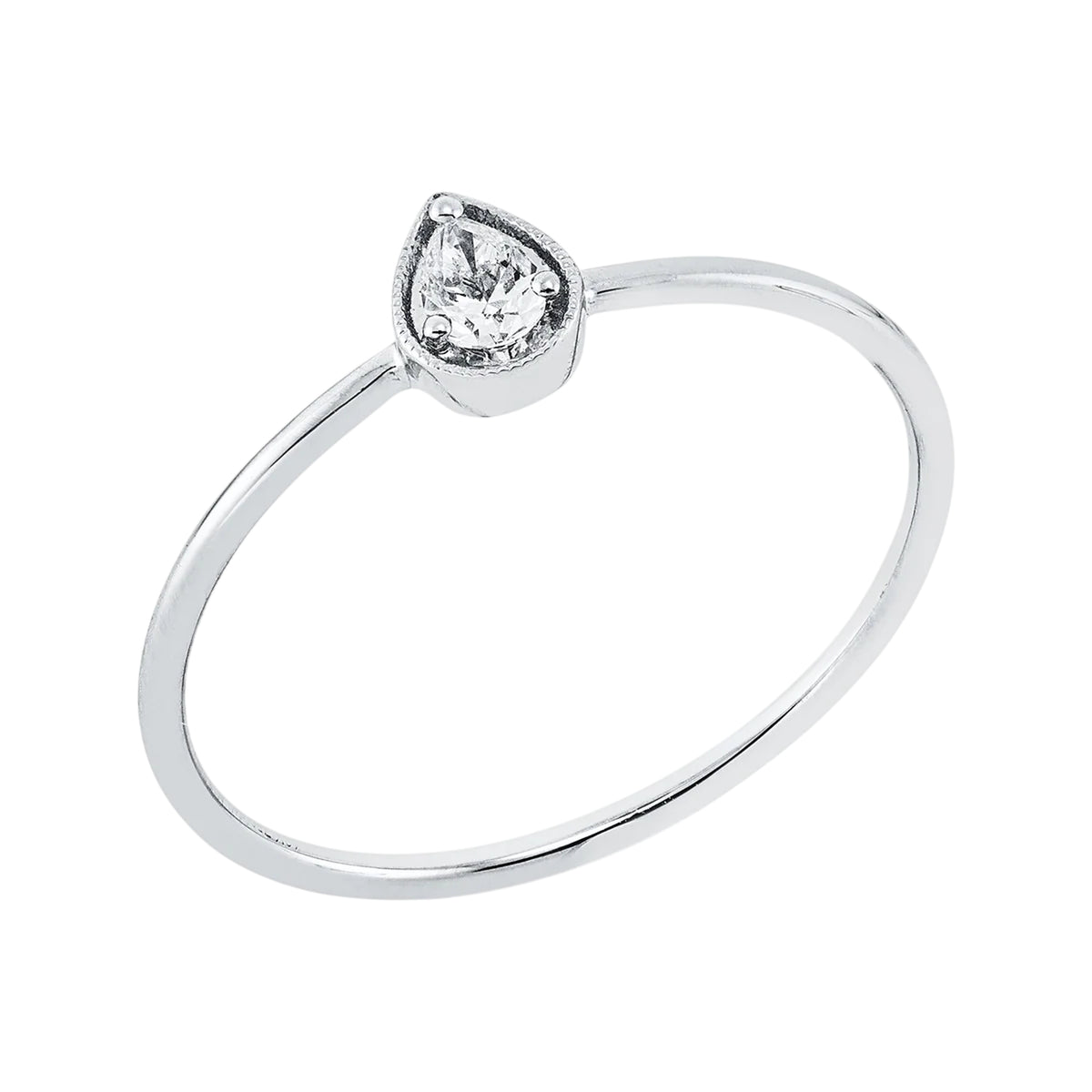 Solitärring 1HF44 aus 18 Karat Weißgold mit Tropfen Diamant 0,09 ct