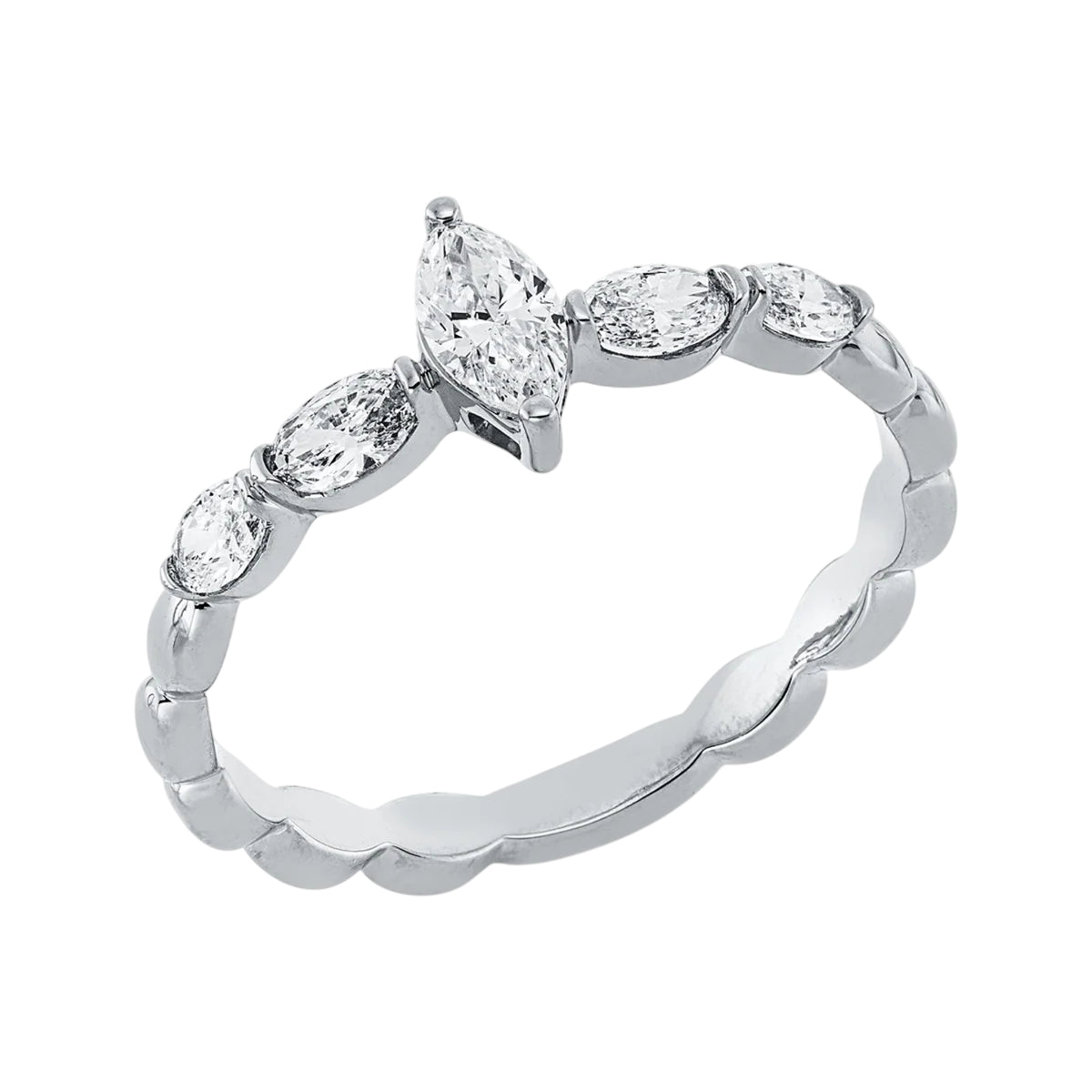 Solitärring 1HN41 aus 18 Karat Weißgold mit 5 Diamanten 0,48 ct
