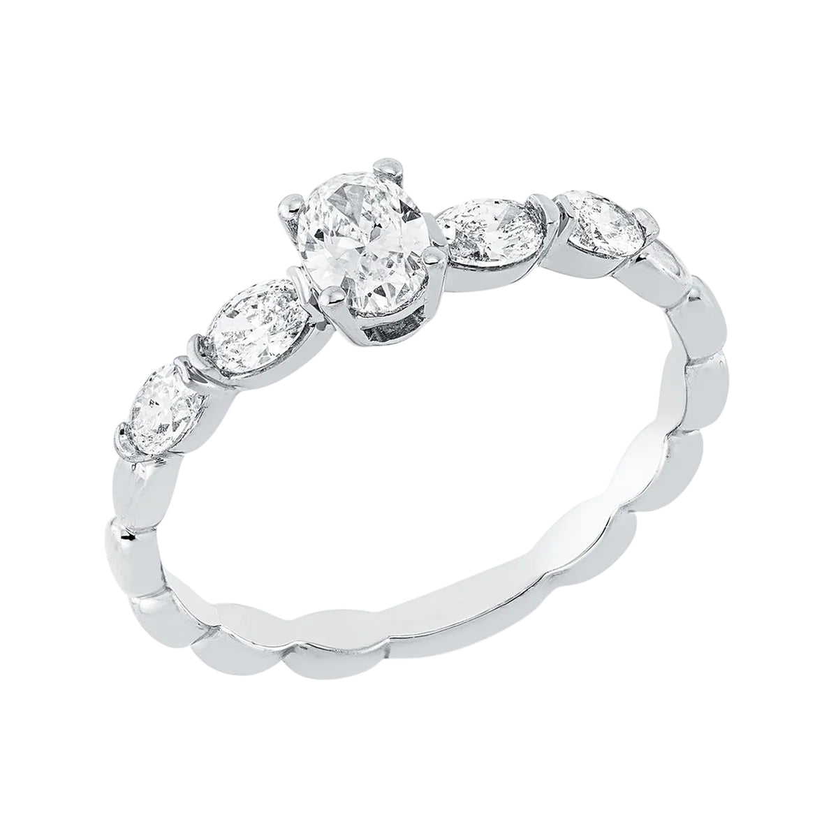Solitärring 1HN44 aus 18 Karat Weißgold mit 5 ovalen Diamanten 0,54 ct