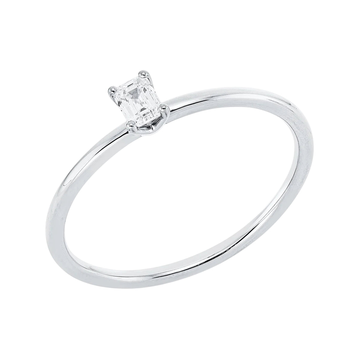 Solitärring 1JT91 aus 18 Karat Weißgold mit Diamant im Smaragdschliff 0,17ct