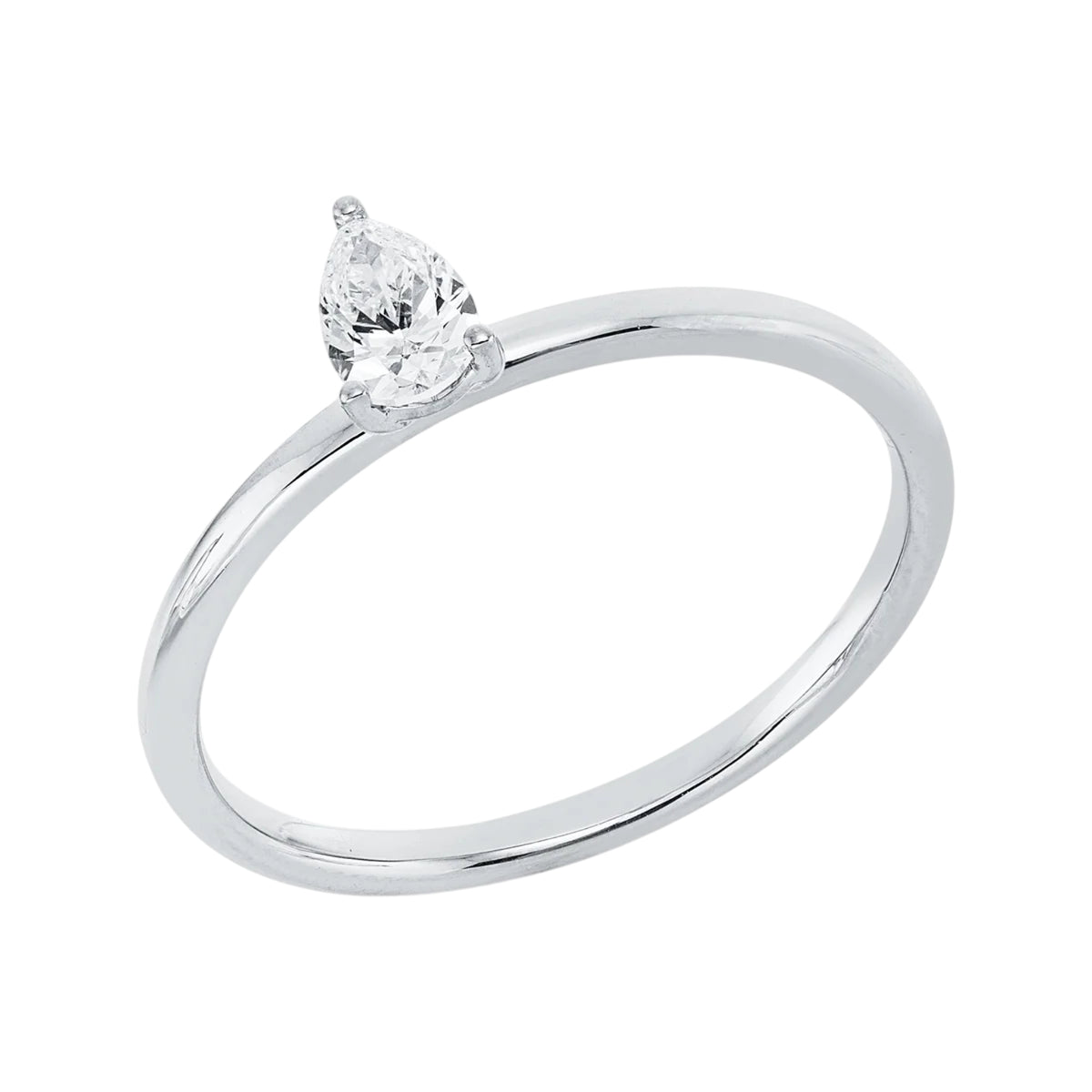 Solitärring 1IE07 aus 18 Karat Weißgold mit Tropfen Diamant 0,26 ct