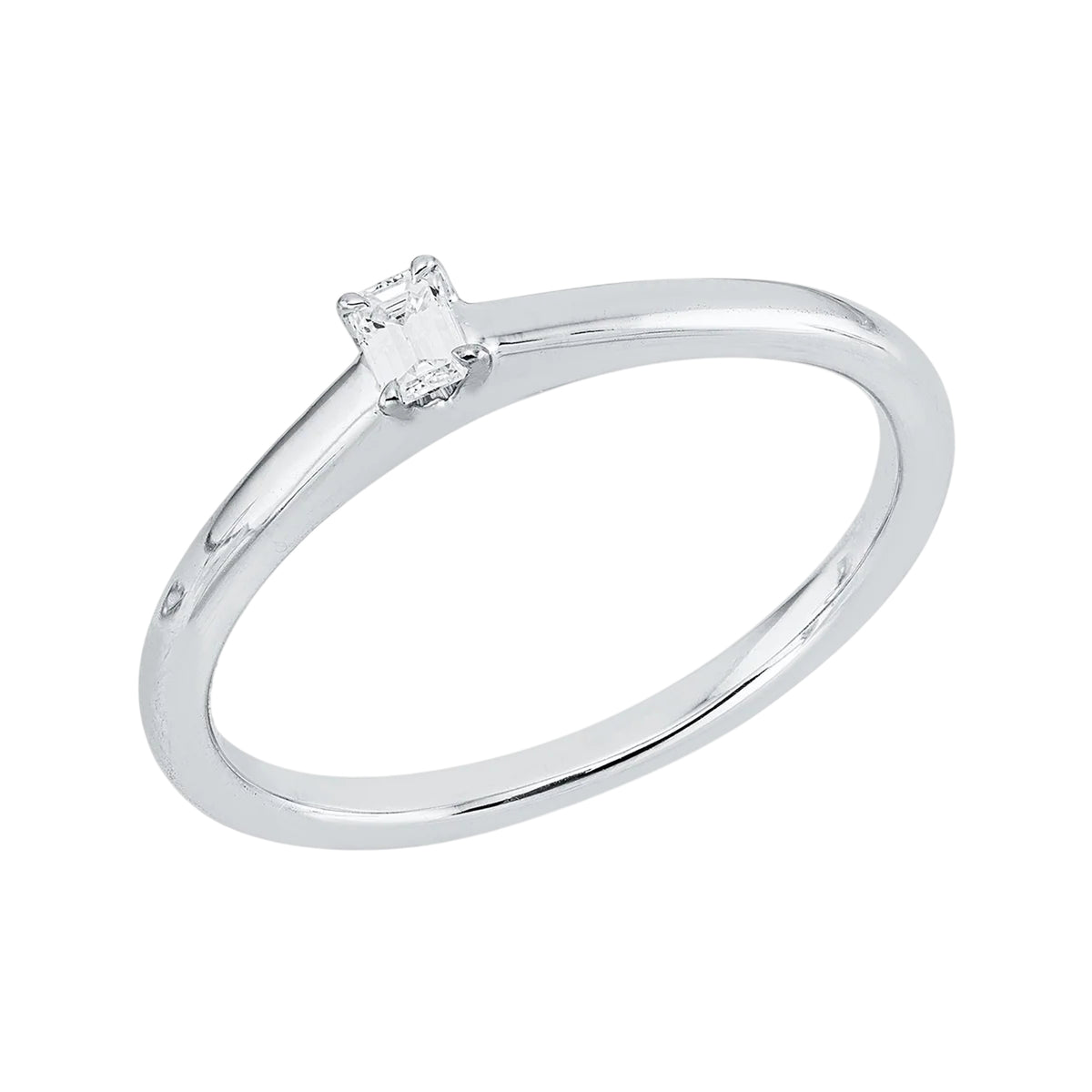 Solitärring 1KE67 aus 18 Karat Weißgold mit Diamant im Smaragdschliff 0,10 ct