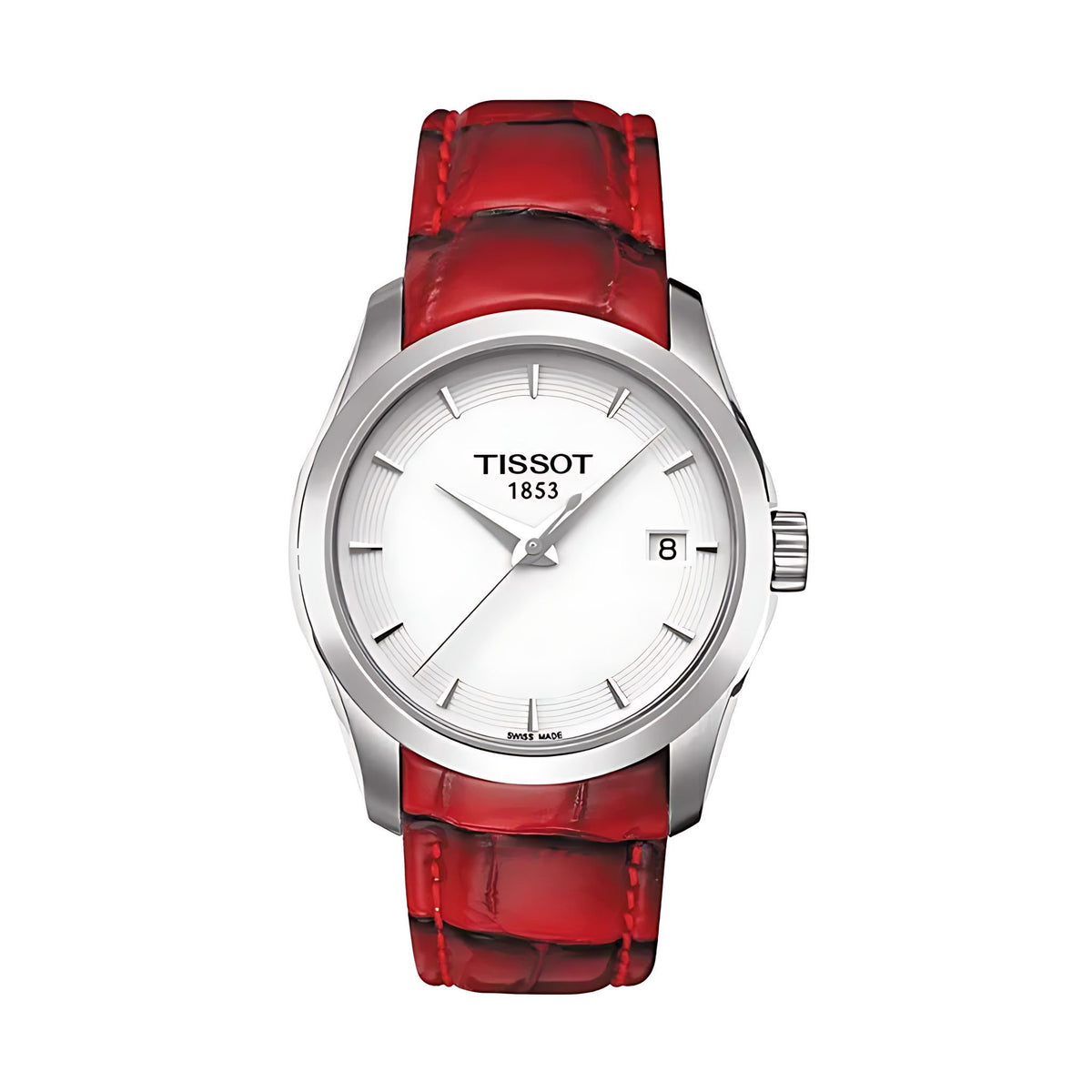 Tissot Couturier Lady Damenuhr silber rot Lederarmband