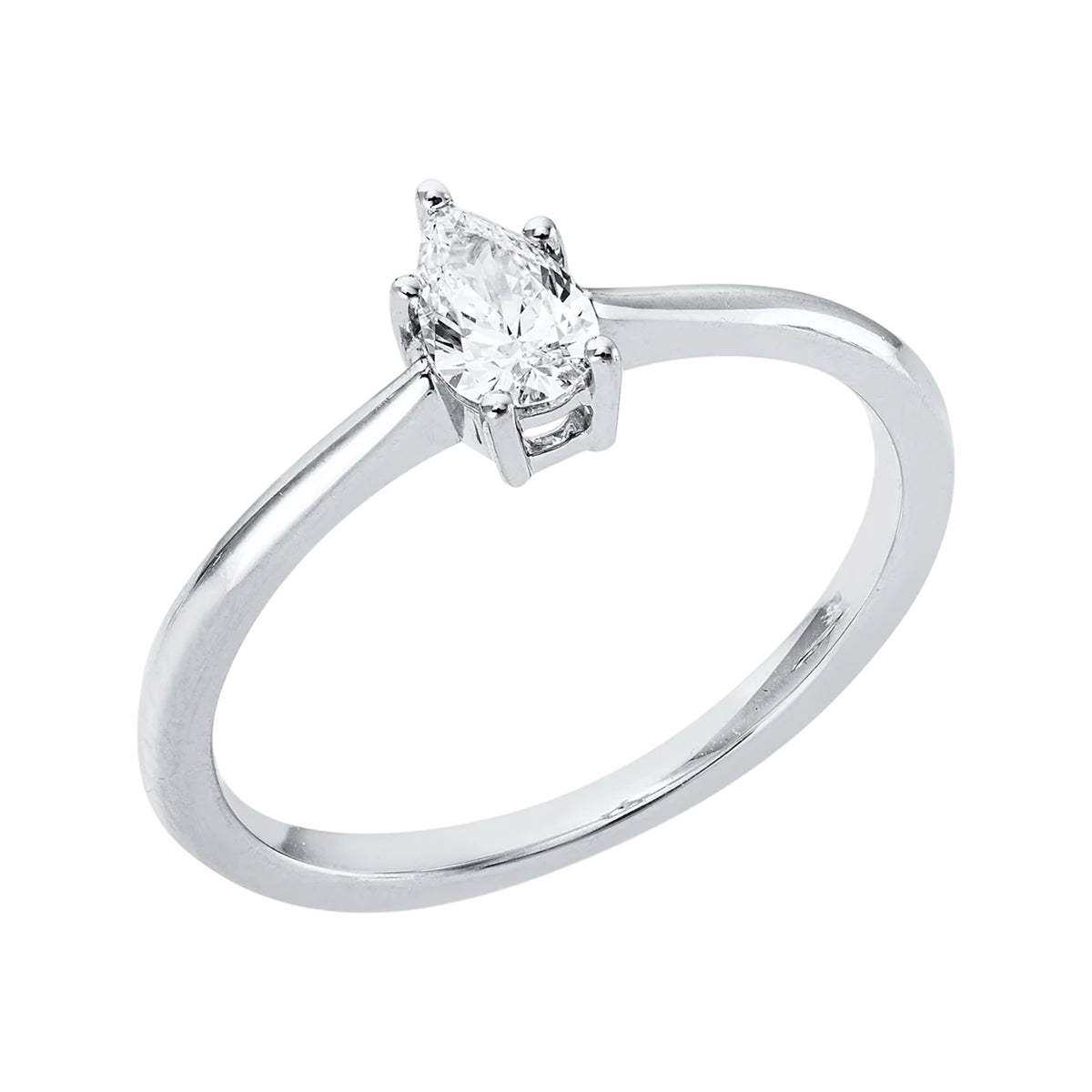 Solitärring 1Q532 aus 18 Karat Weißgold Platin mit tropfenförmigem Diamant 0,30ct