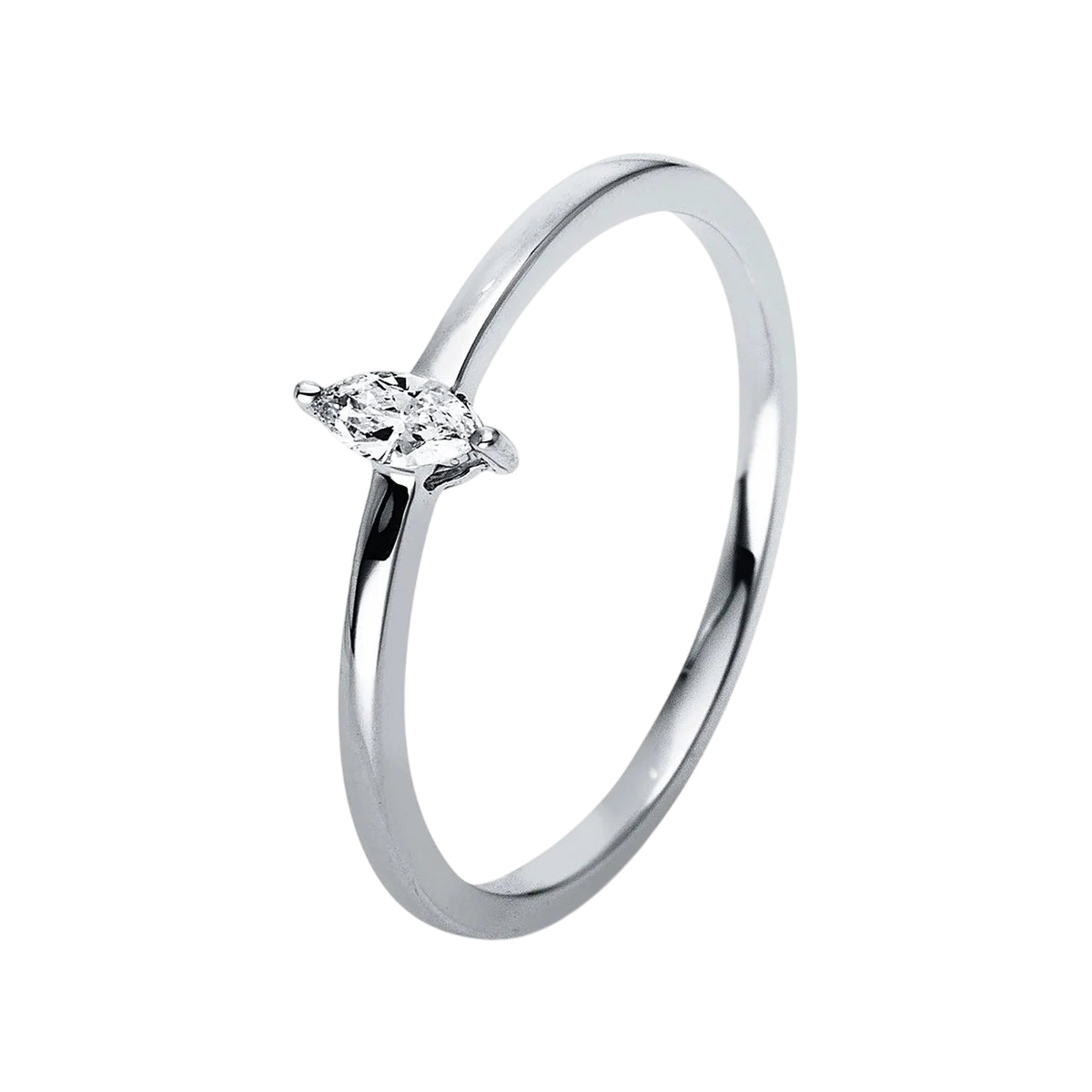 Solitärring 1R921 aus 14 Karat Weißgold mit Diamant im Navetteschliff 0,09 ct