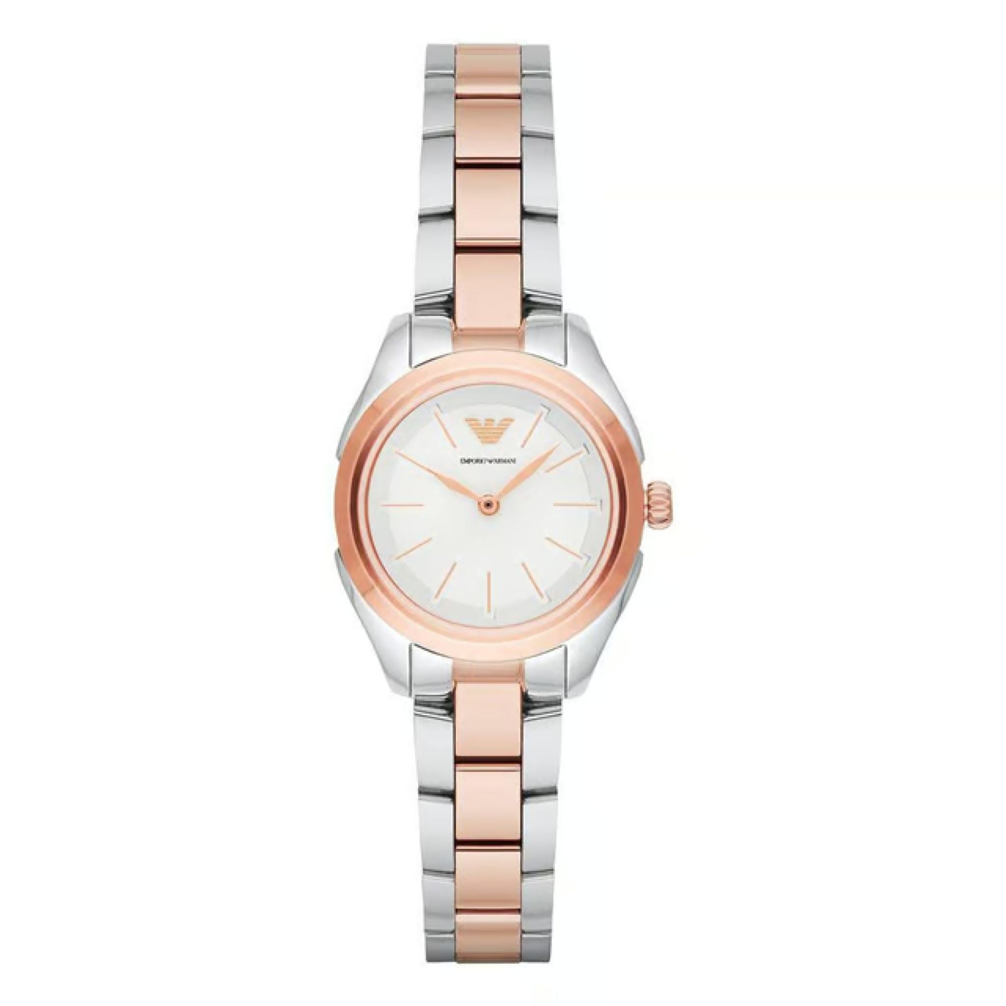 Emporio Armani Damenuhr silber roségold elegante Bicolor Designer Uhr