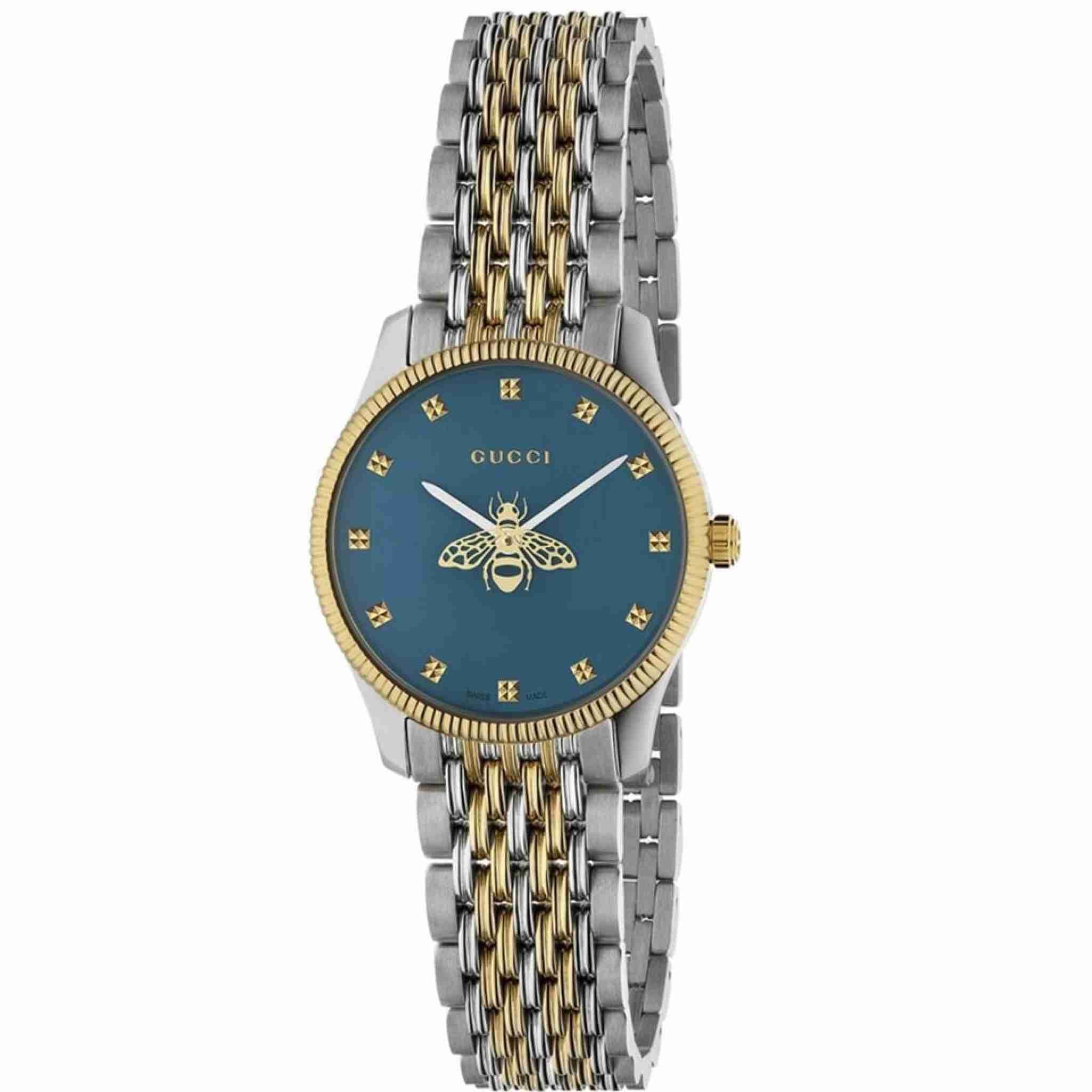 Gucci G Timeless Damenuhr silber gold blau