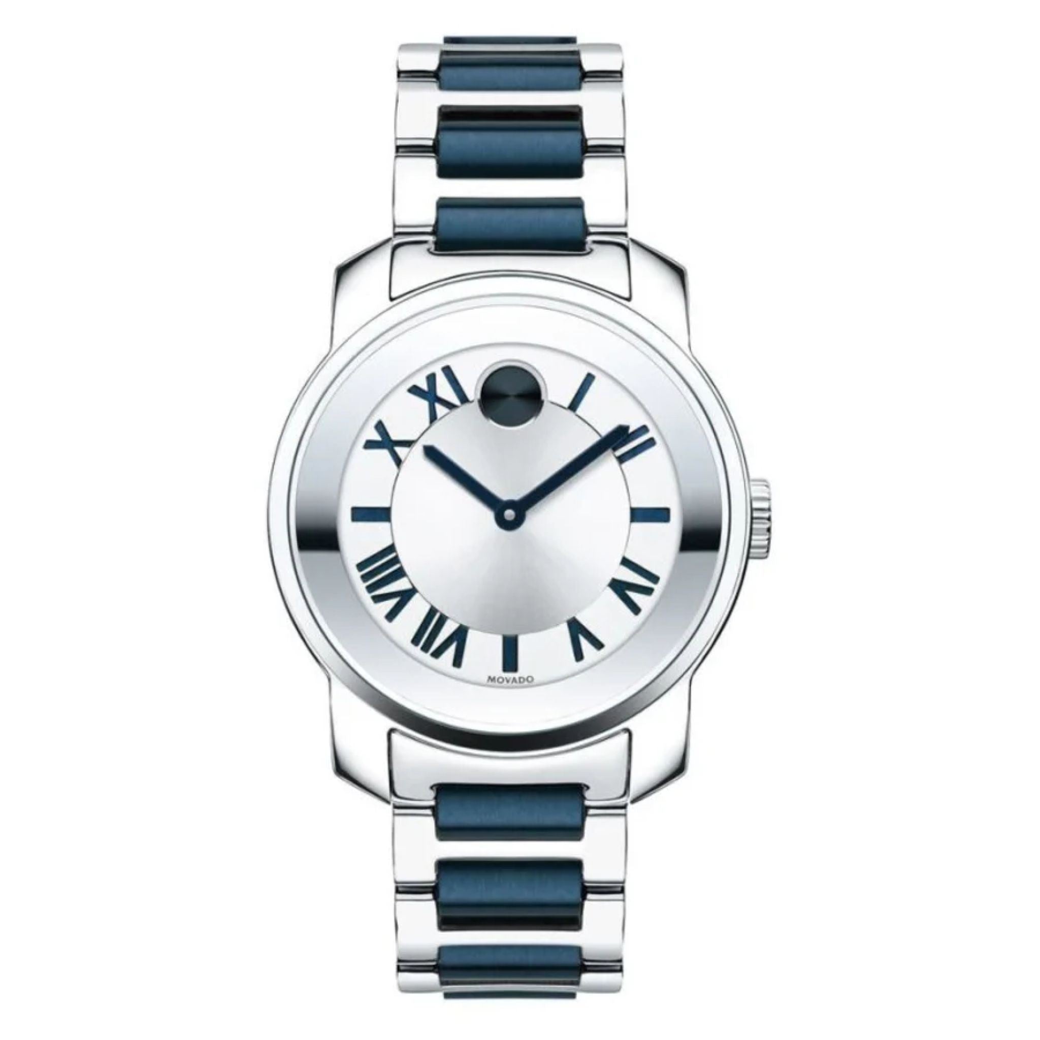 Movado Bold Damenuhr silber blau Edelstahl