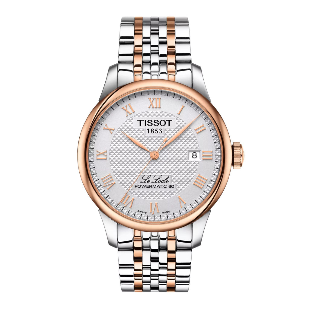 Tissot Le Locle Powermatic 80 Herrenuhr silber roségold Edelstahl