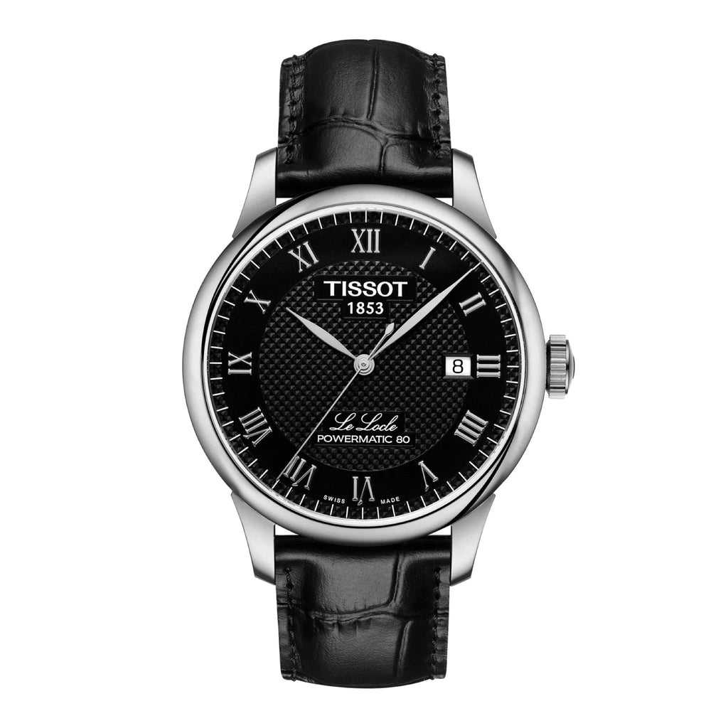 Tissot Le Locle Powermatic 80 Herrenuhr silber schwarz Lederarmband