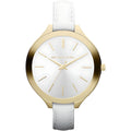 Michael Kors Slim Runway Lady Damenuhr gold weiß Lederarmband