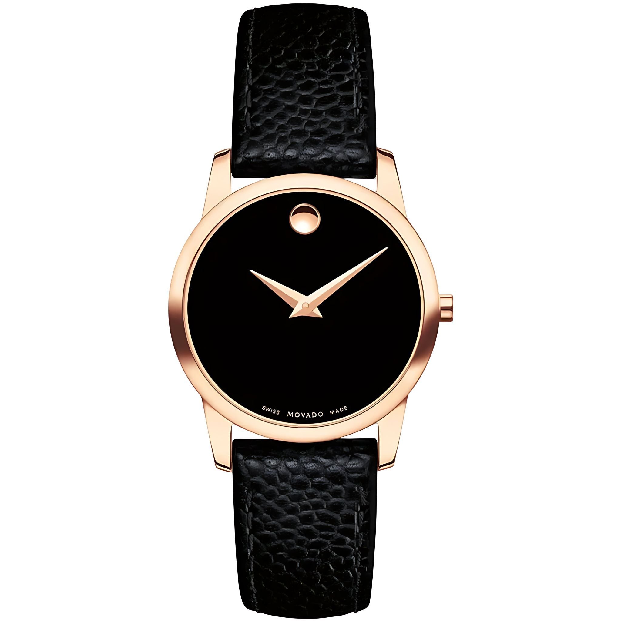 Movado Museum Damenuhr roségold schwarz Lederarmband
