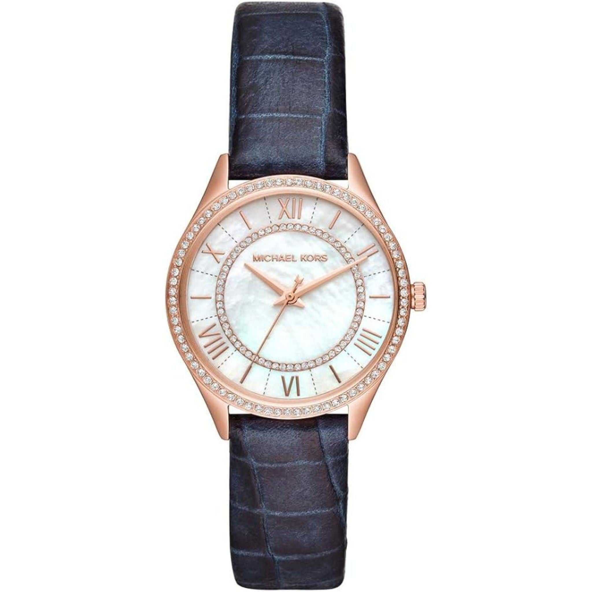 Michael Kors Lauryn Lady Damenuhr roségold blau Lederarmband