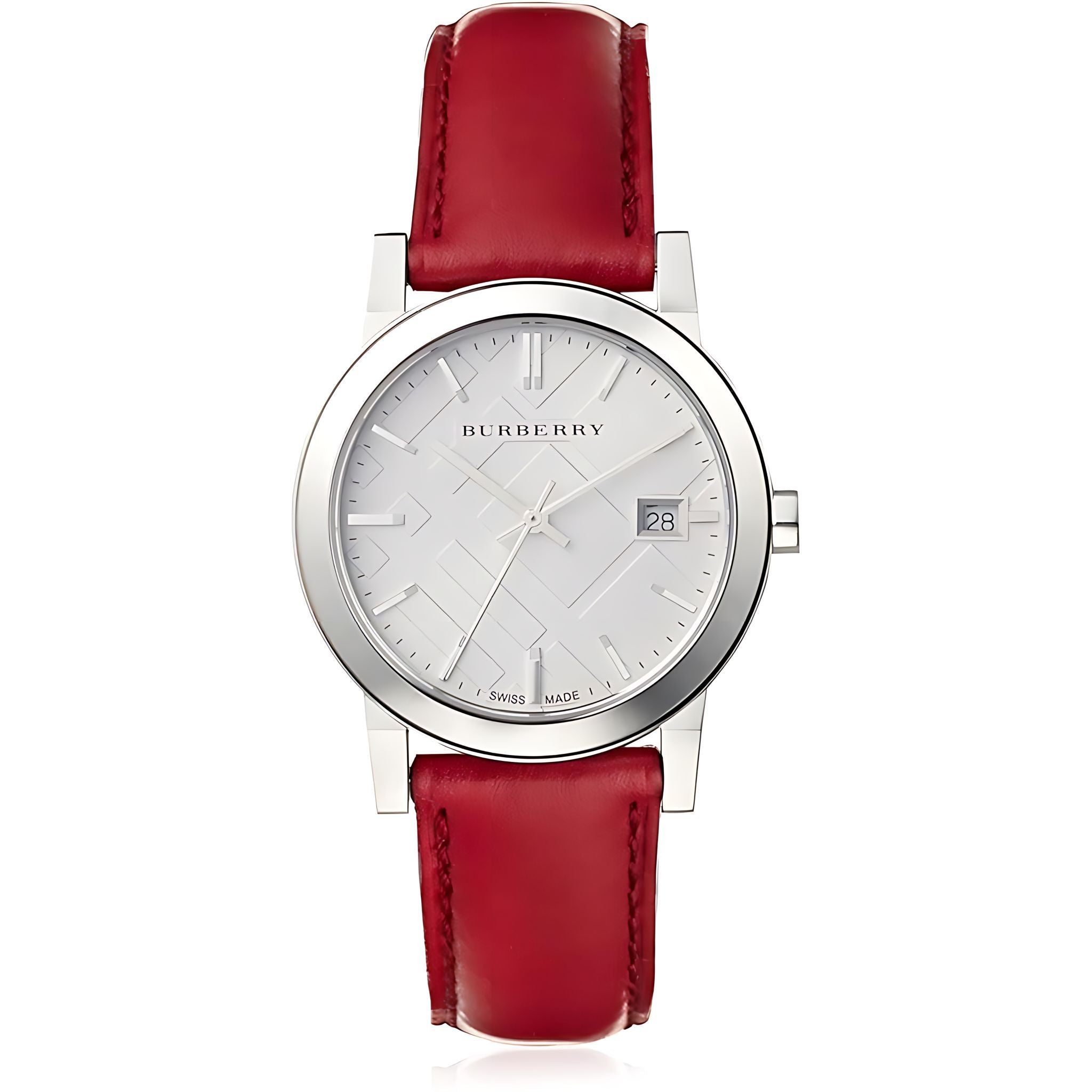 Burberry The City Damenuhr silber rot Lederarmband