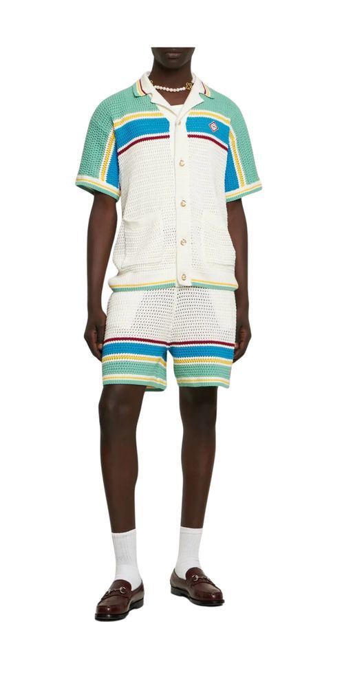 Casa Blanca Crocheted Cotton Tennis Shirt Herren