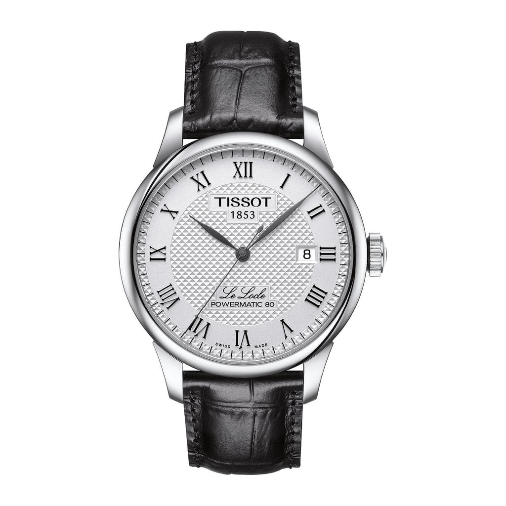 Tissot Le Locle Powermatic 80 Herrenuhr silber schwarz Lederarmband