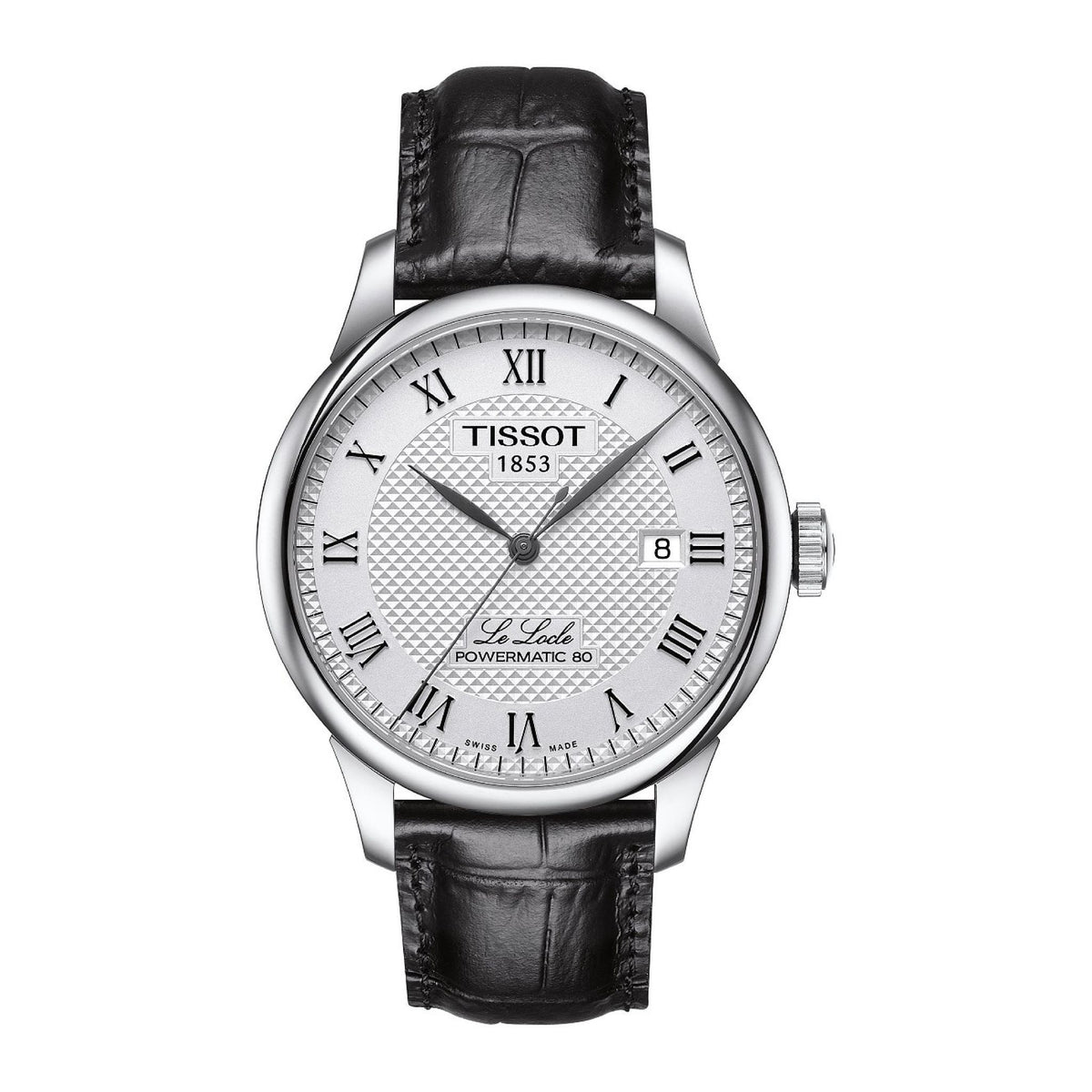 Tissot Le Locle Powermatic 80 Herrenuhr silber schwarz Lederarmband
