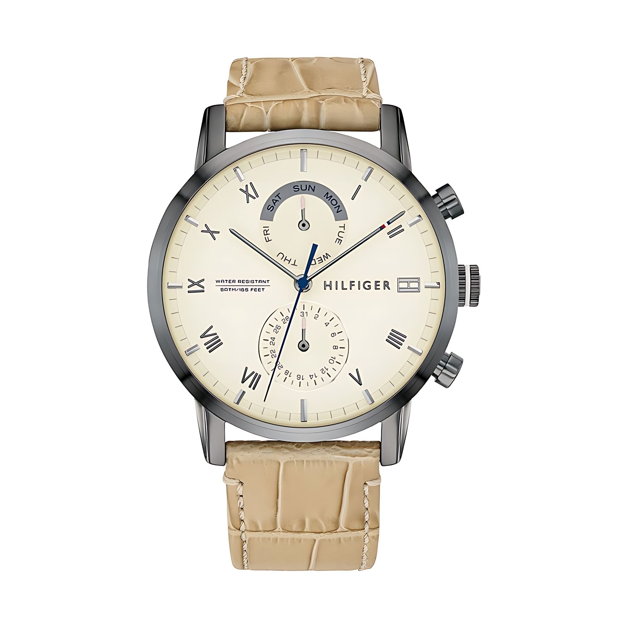 Tommy Hilfiger Kane Armbanduhr silber beige Lederarmband