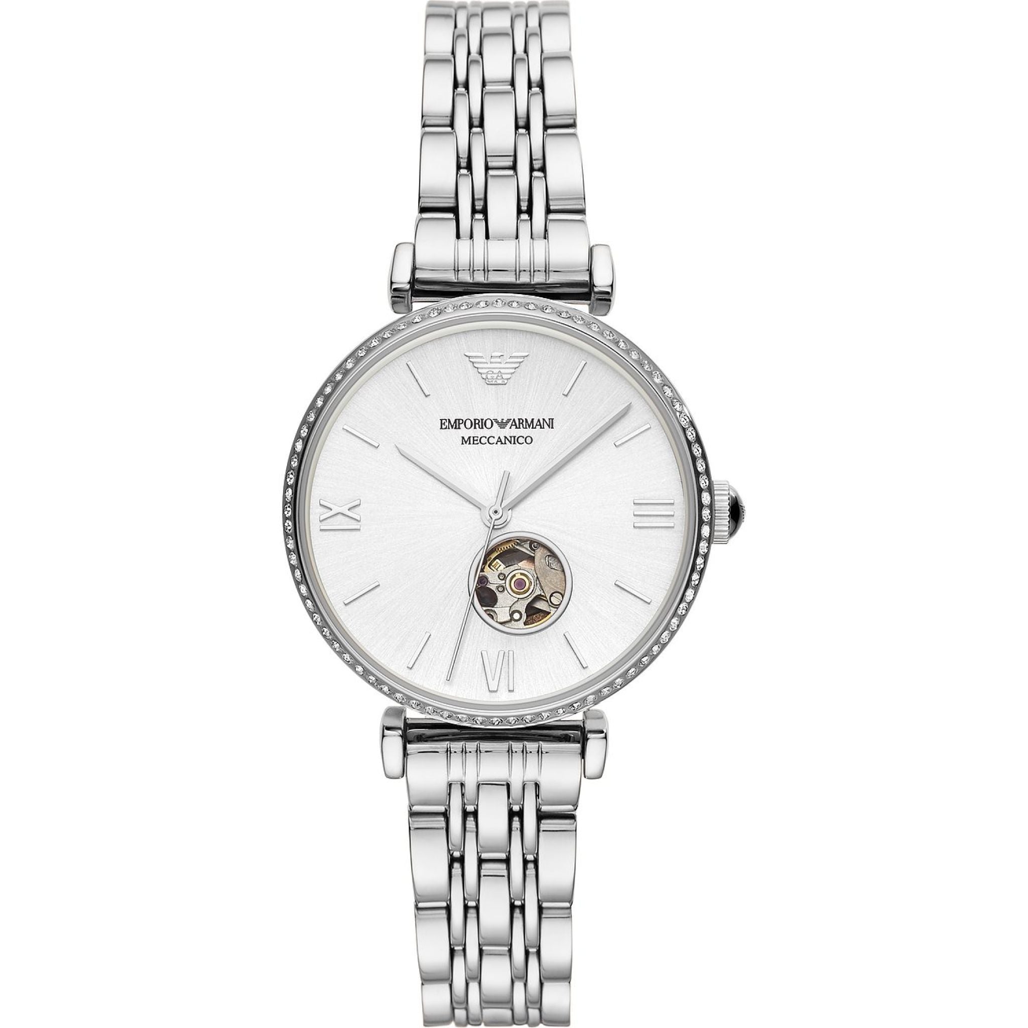 Emporio Armani Damenuhr silber weiß elegante Designer Uhr im modernen Stil