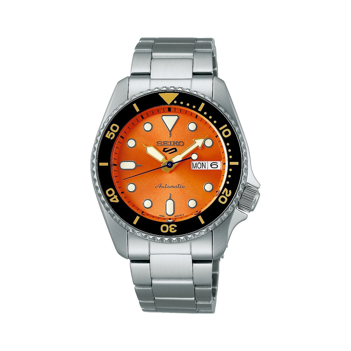 Seiko 5 Sports Armbanduhr Silber Orange SRPK35K1