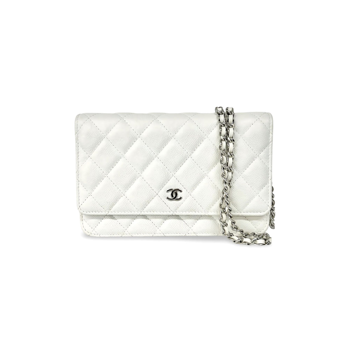 CHANEL Chain CC Wallet on Chain Quilted Caviar Medium Weiß