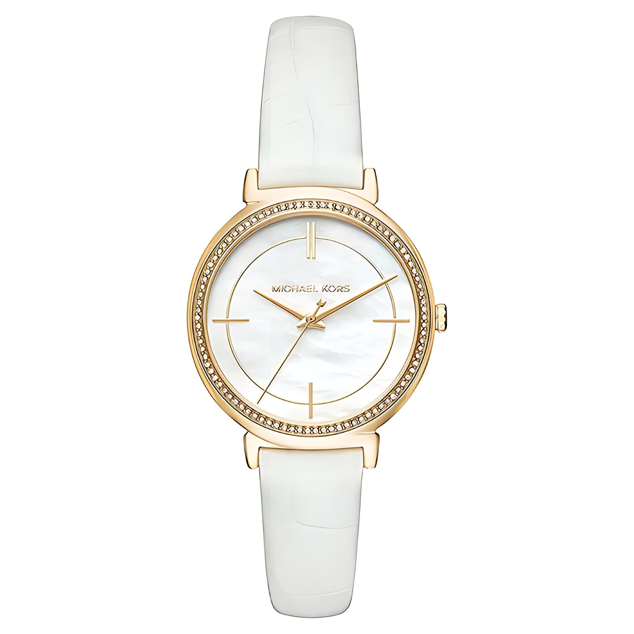 Michael Kors Cinthia Lady Damenuhr gold weiß Lederarmband