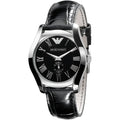 Emporio Armani Classic Damenuhr silber schwarz Lederarmband