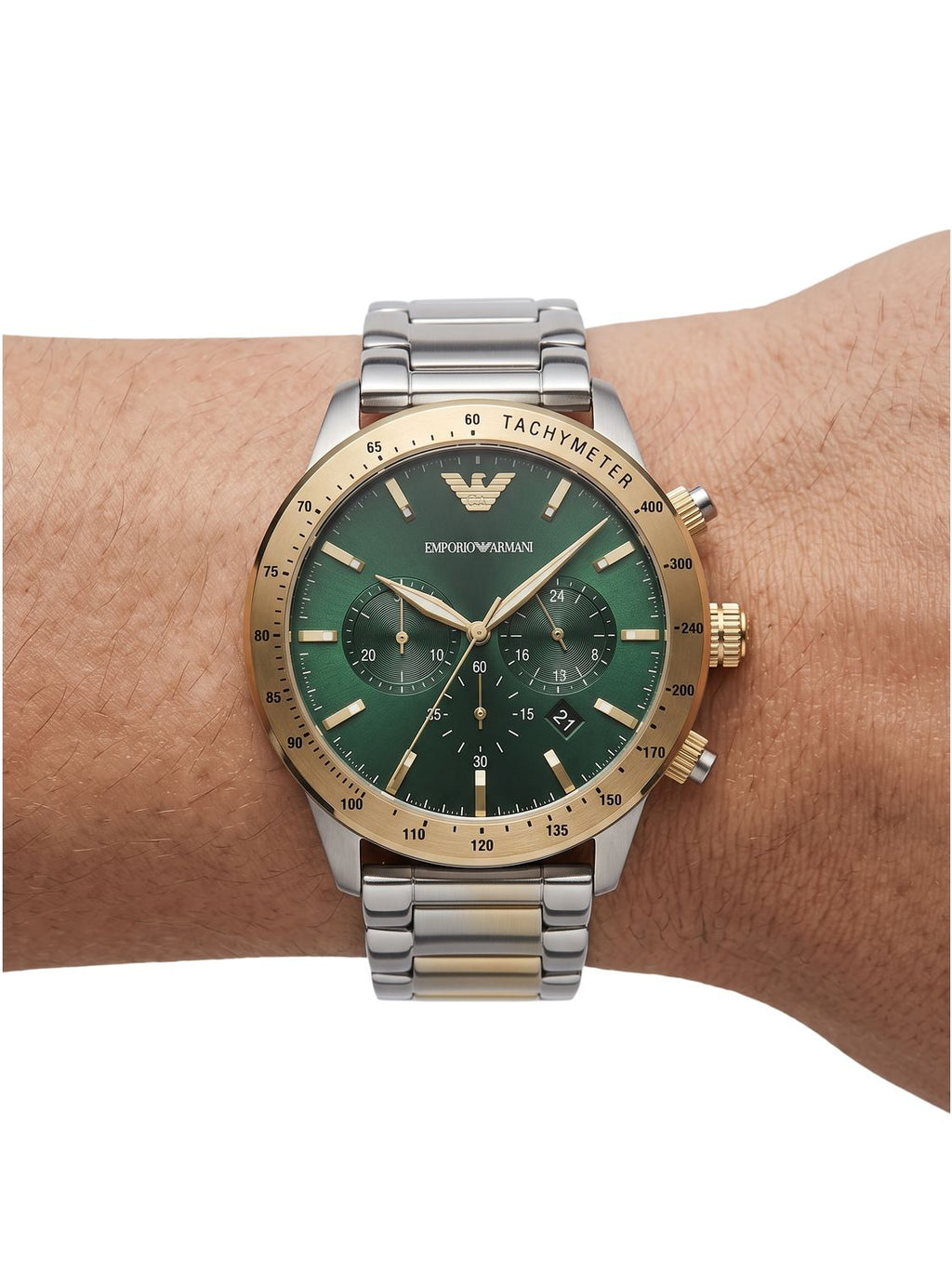 Emporio Armani Mario Chronograph Bicolor Edelstahl Grün AR11454