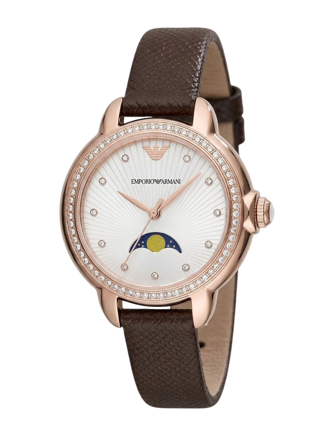 AR11568 Emporio Armani Damenuhr Quarz Mondphase Leder Kristalle