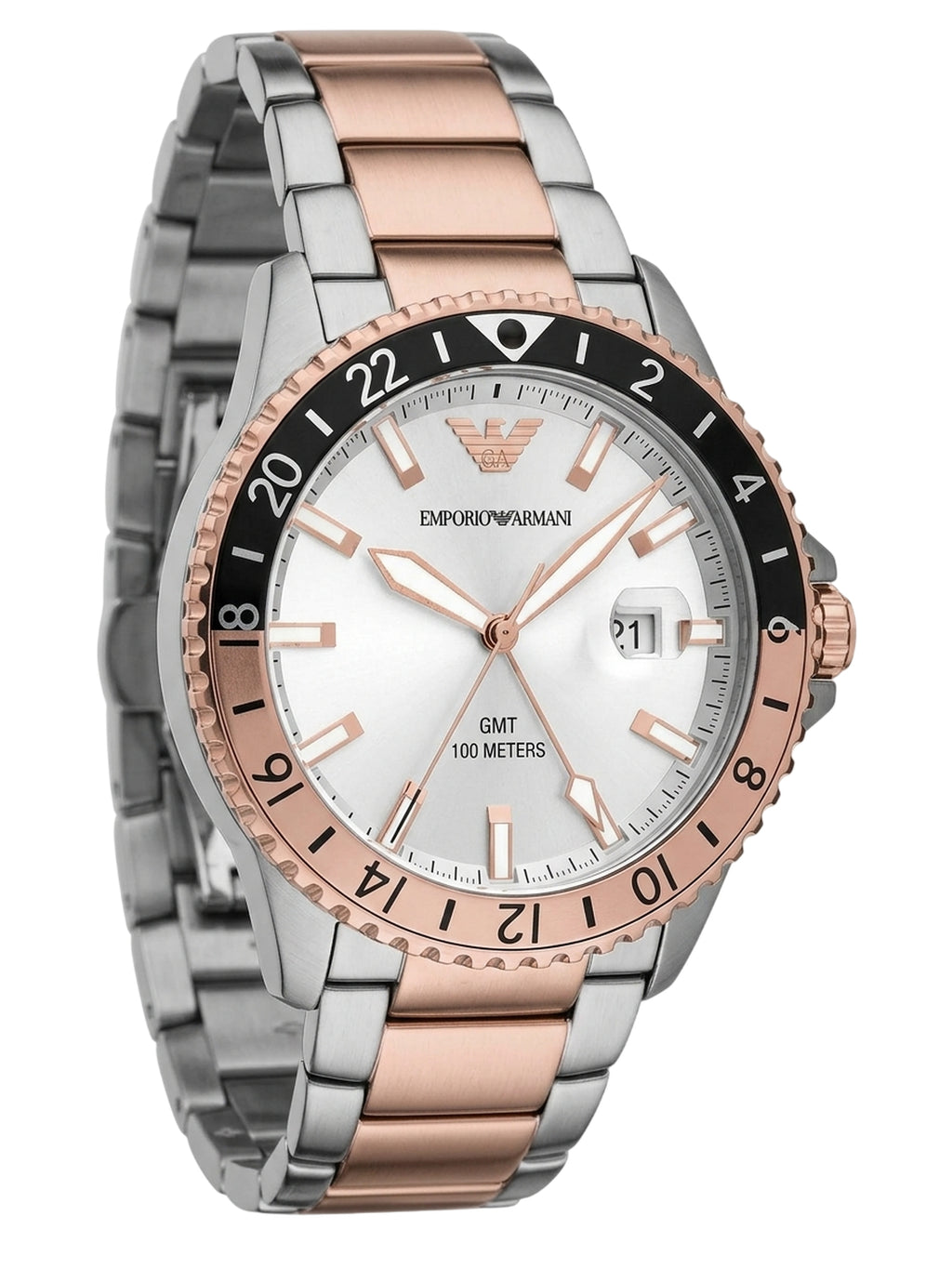Emporio Armani AR11591 World Explorer Diver GMT Herrenuhr Bicolor