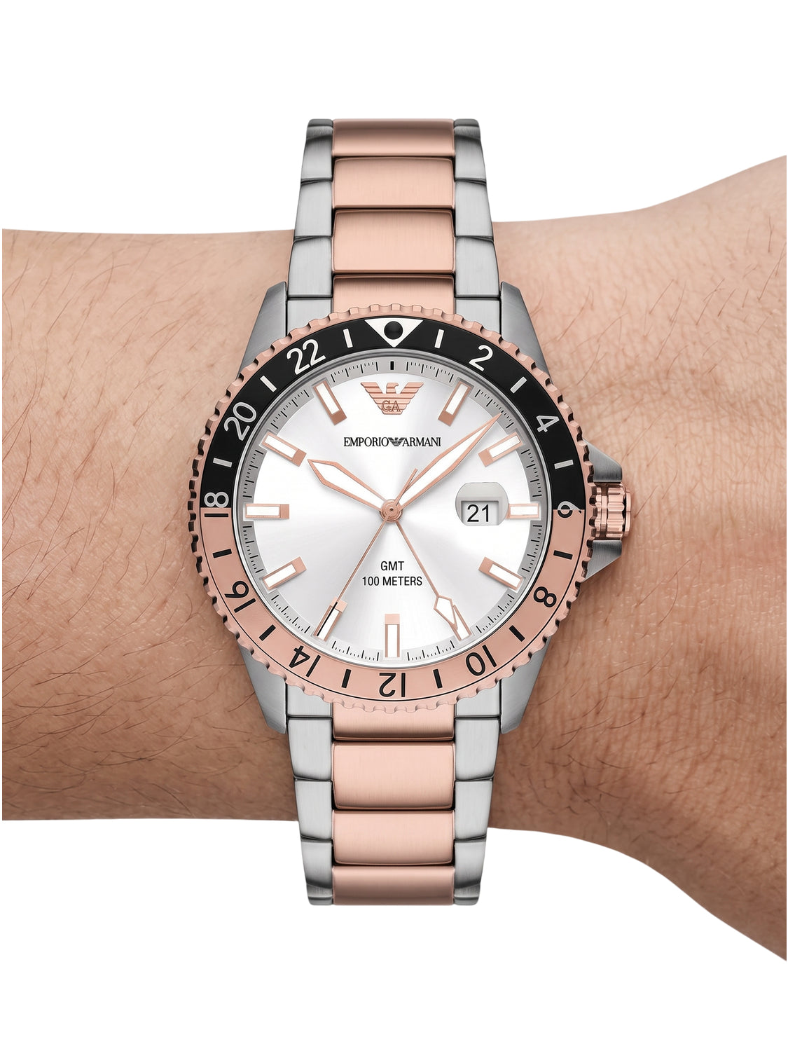 Emporio Armani AR11591 World Explorer Diver GMT Herrenuhr Bicolor