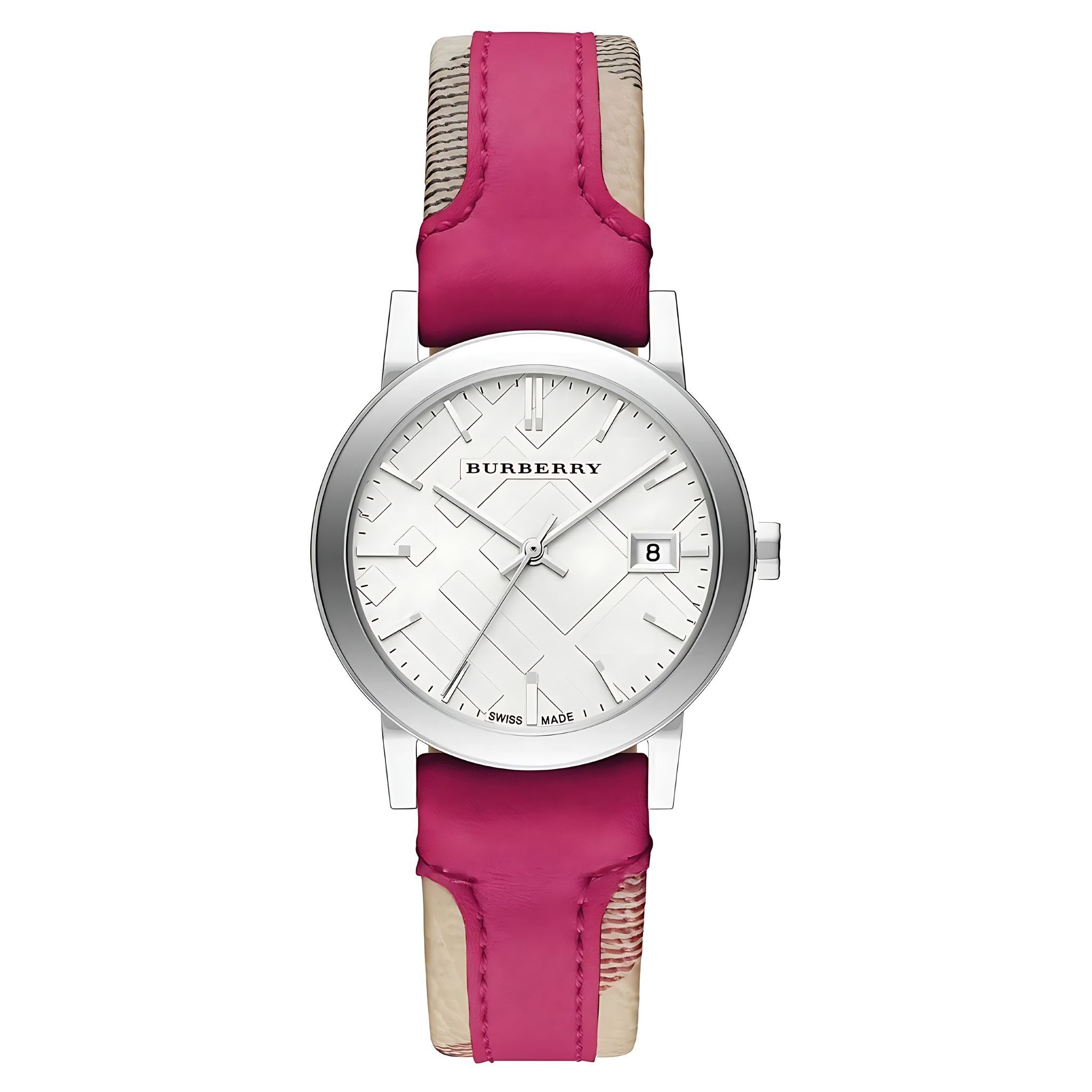 Burberry The City Damenuhr silber rot Lederarmband
