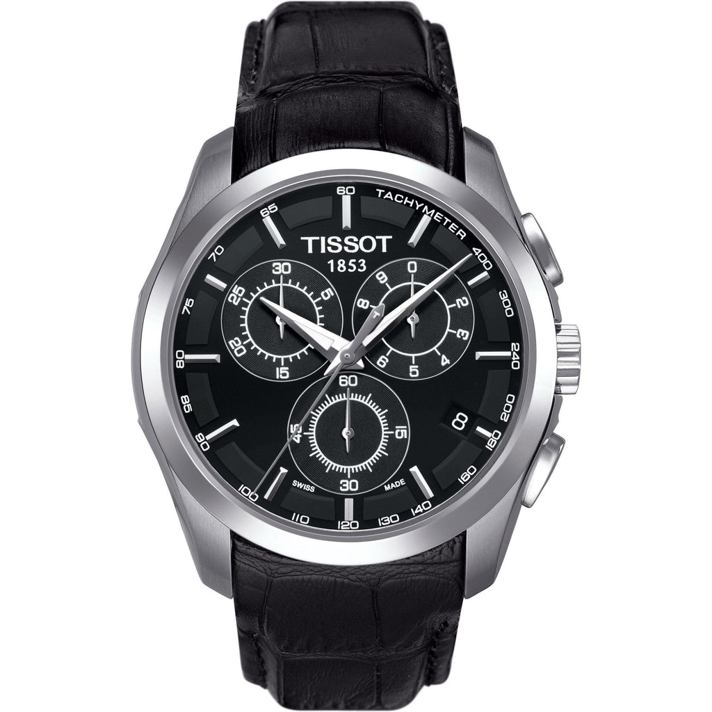 Tissot Couturier Herrenuhr Chronograph silber schwarz Lederarmband