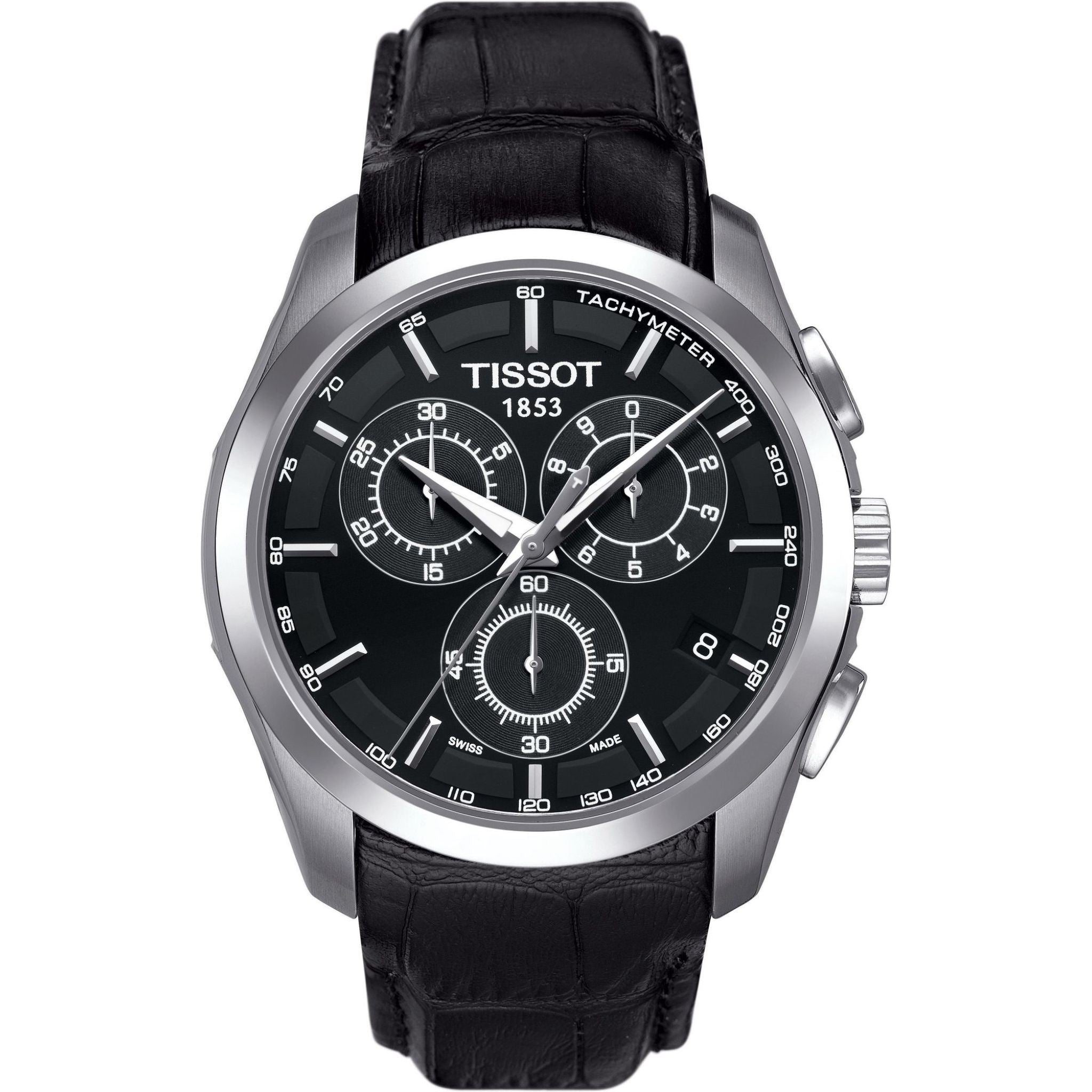 Tissot Couturier Herrenuhr Chronograph silber schwarz Lederarmband