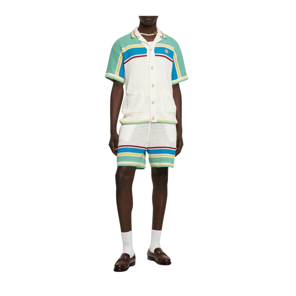 Casa Blanca Crocheted Cotton Tennis Shirt Herren