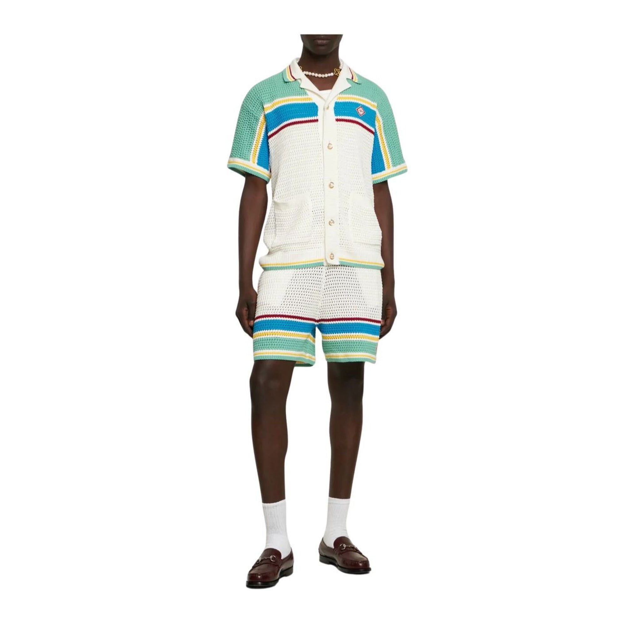 Casa Blanca Crocheted Cotton Tennis Shirt Herren