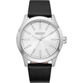 Donna Karan New York Herrenuhr silber schwarz Lederarmband