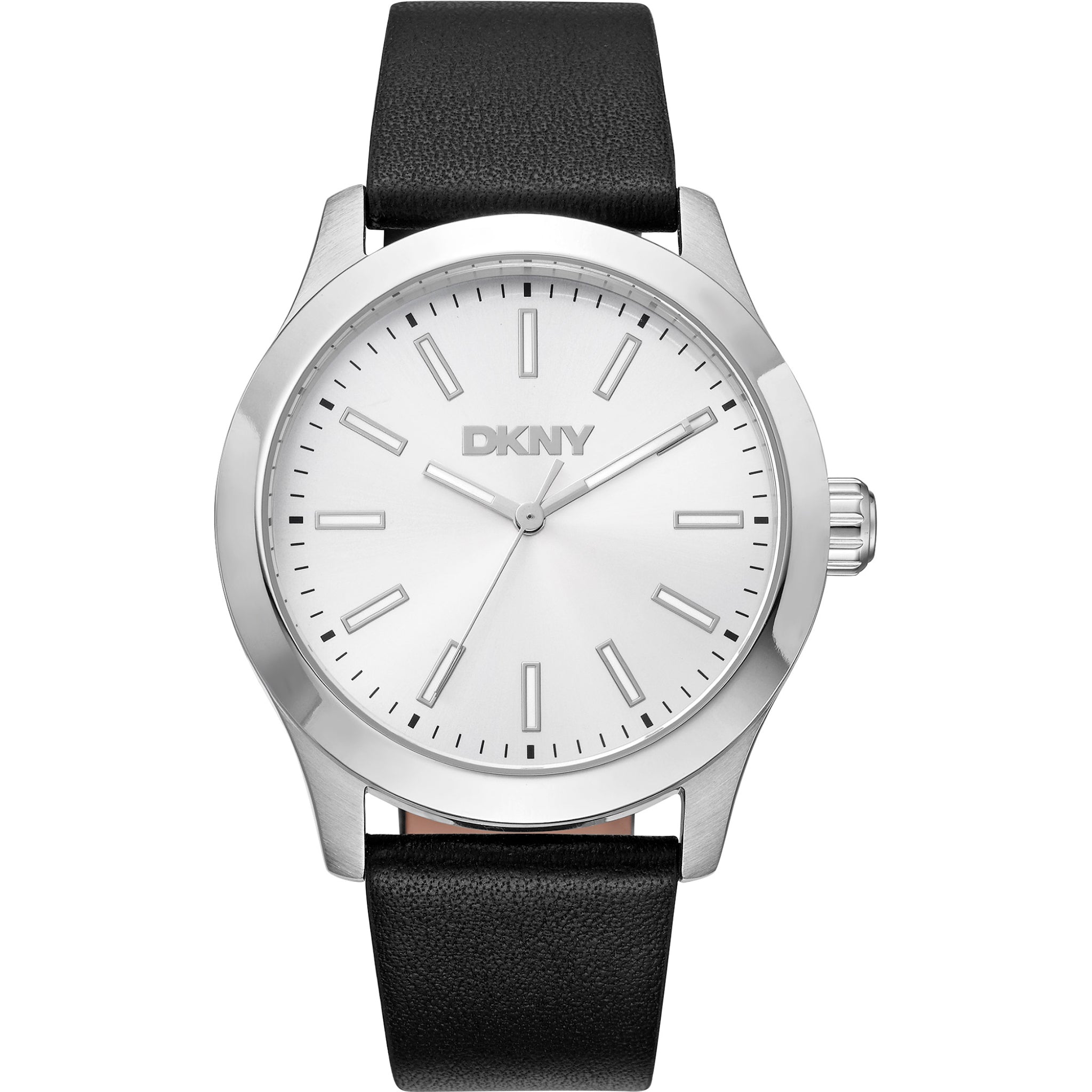 Donna Karan New York Herrenuhr silber schwarz Lederarmband
