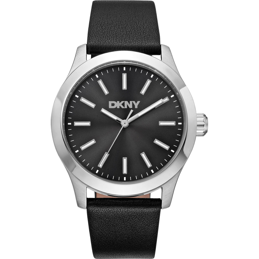 Donna Karan New York Herrenuhr silber schwarz Lederarmband