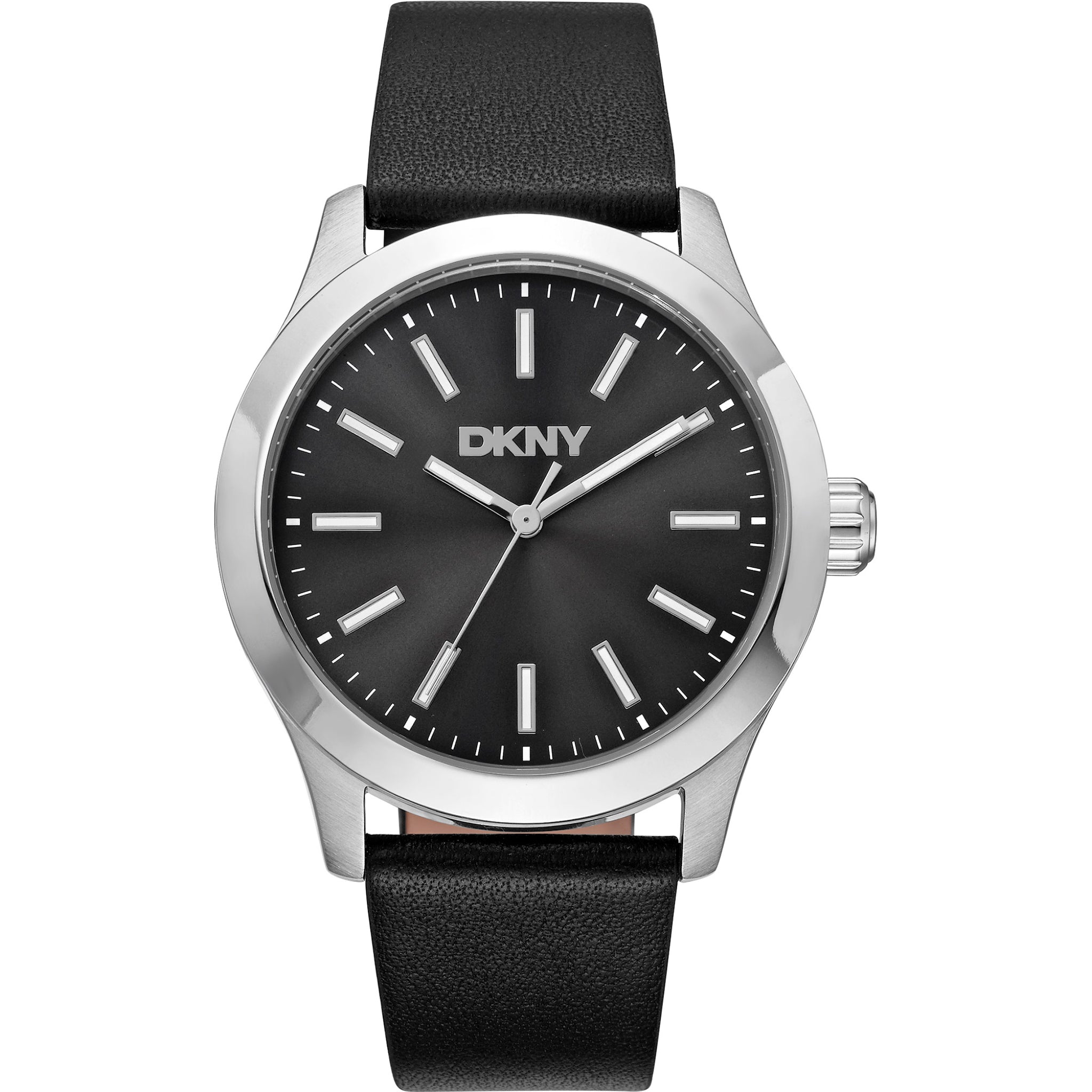 Donna Karan New York Herrenuhr silber schwarz Lederarmband