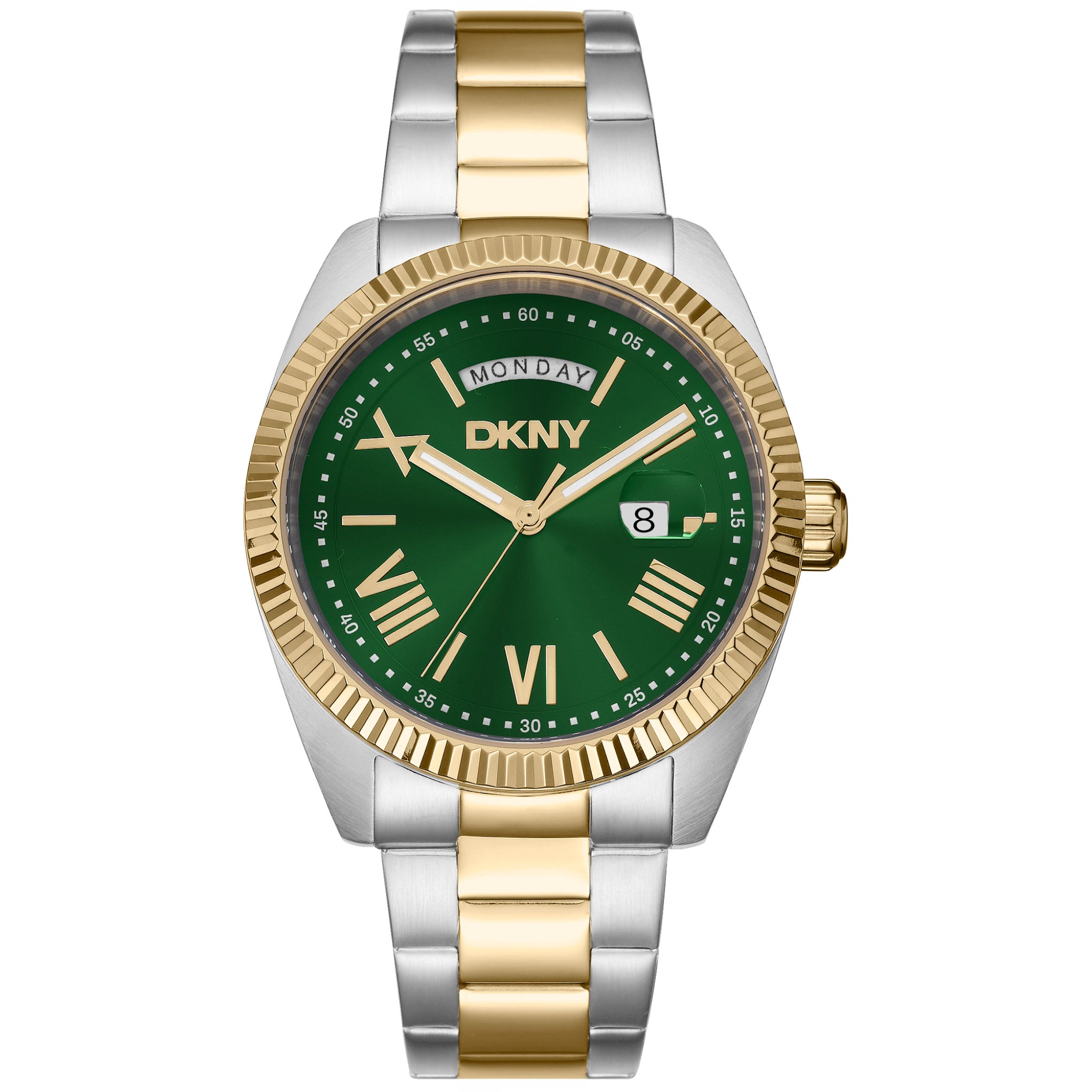 Donna Karan New York Herrenuhr silber gold gruen