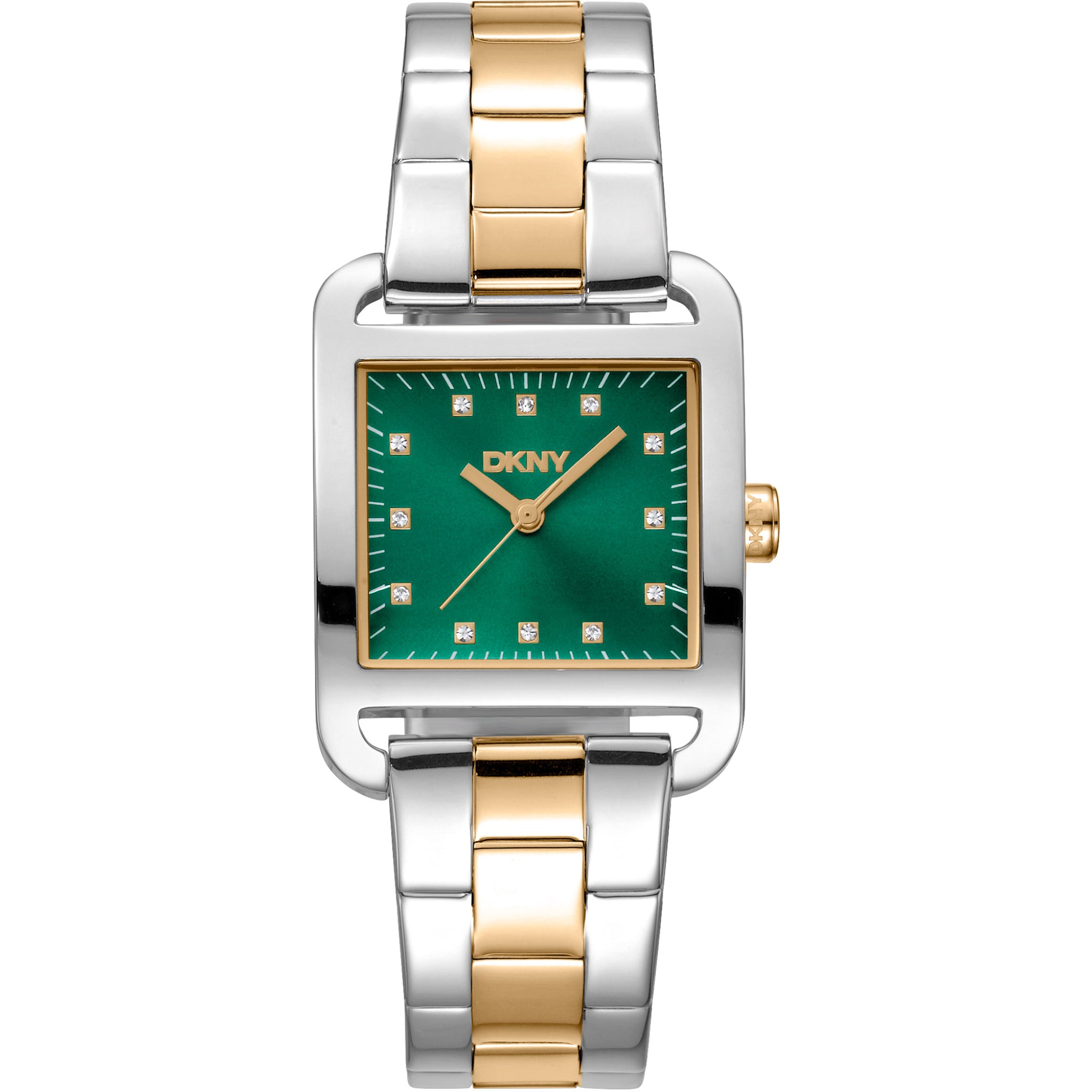 Donna Karan New York City Midi Damenarmbanduhr silber gold gruen