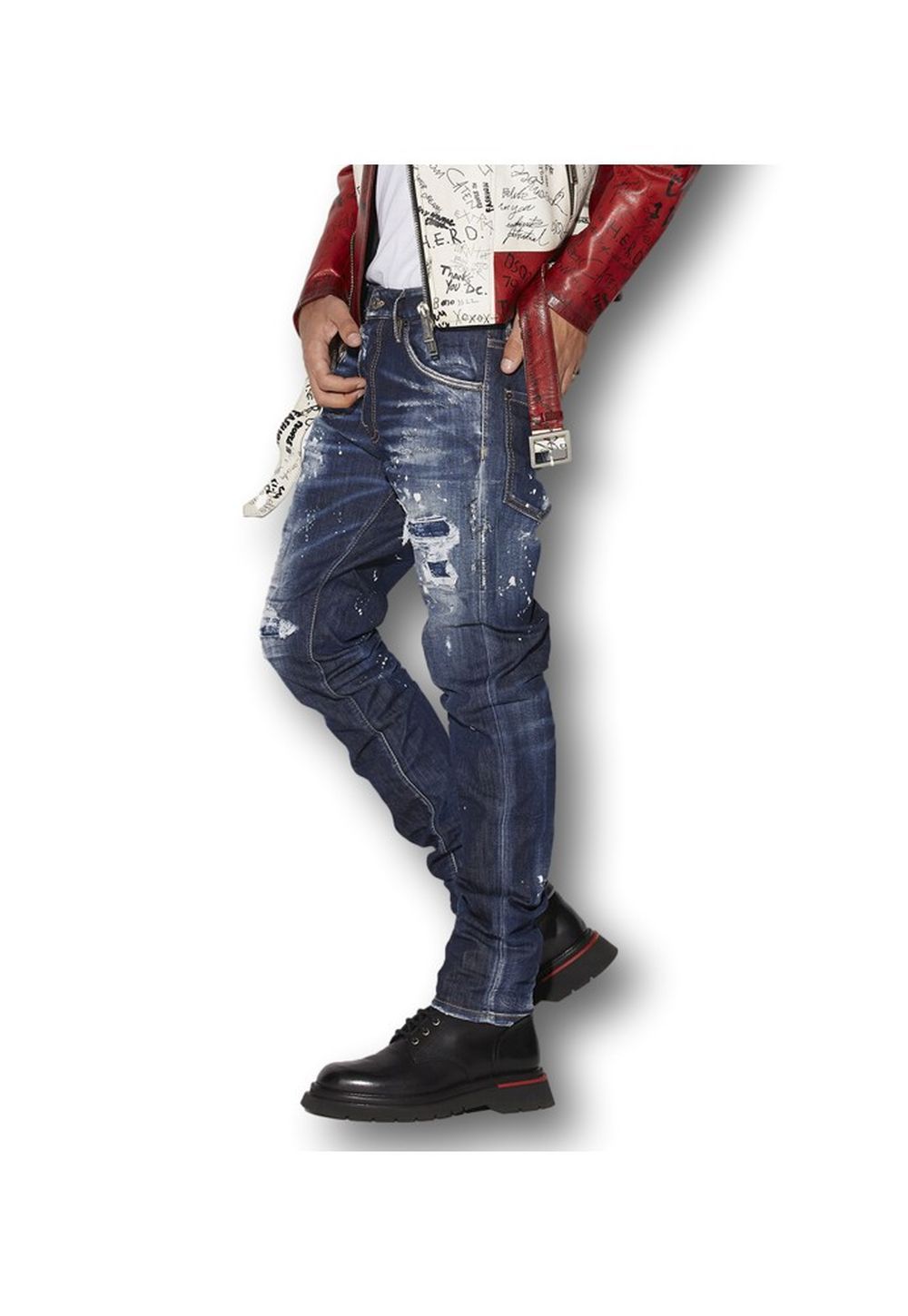 Dsquared2 Dark Ripped Bleach Jeans Herren