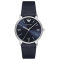 Emporio Armani Damenuhr silber dunkelblau Lederarmband
