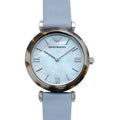 Emporio Armani Classic Damenuhr silber hellblau Lederarmband
