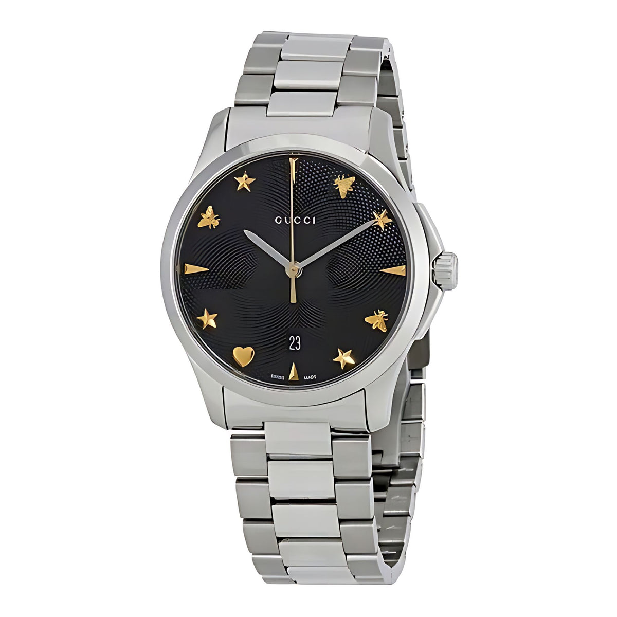 Gucci G Timeless Damenuhr aus Edelstahl silber schwarz